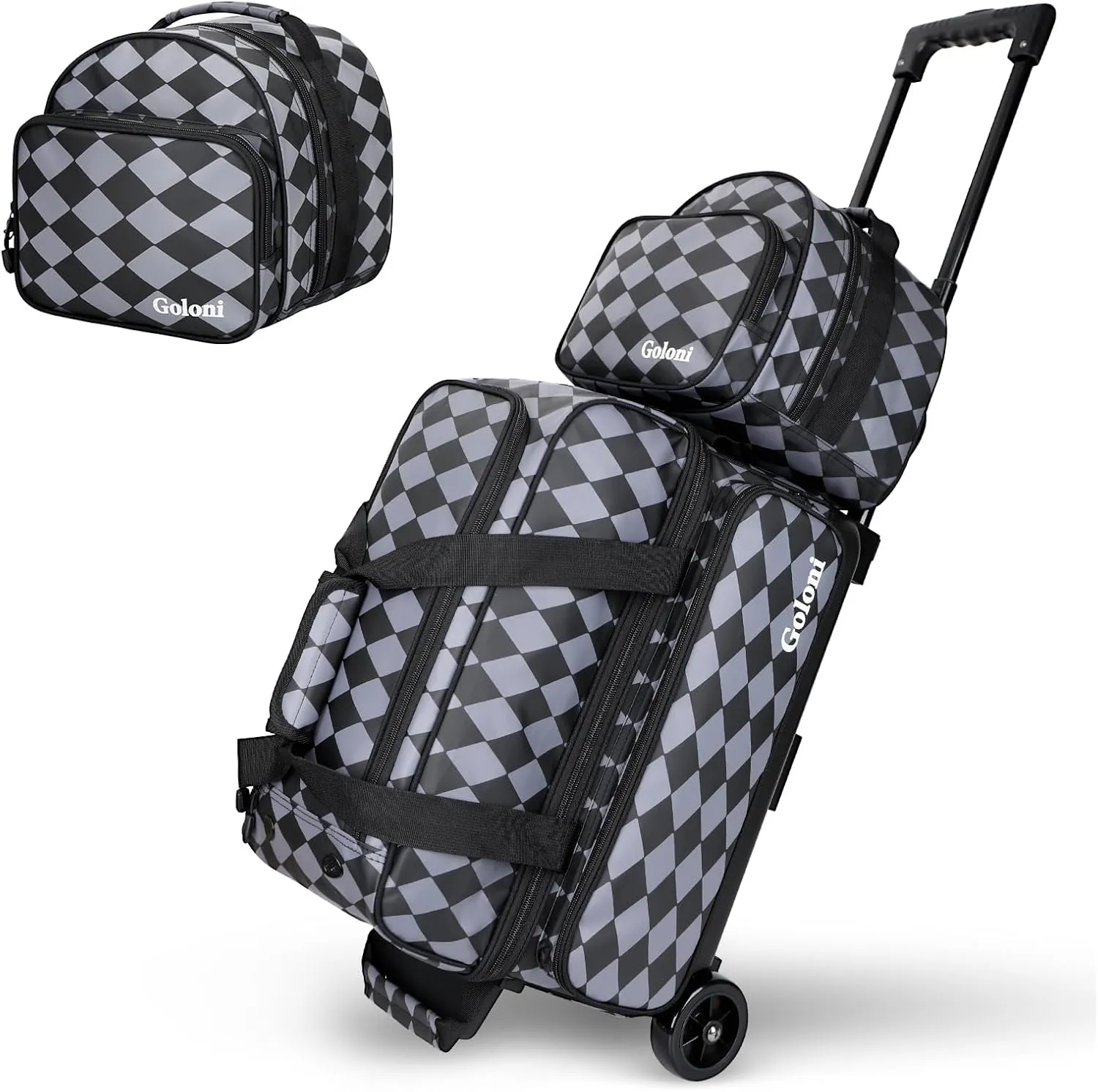 2 Ball Bowling Bag with Wheels   1 Ball Color Matching Add On Tote,Rolling 3 Ball Bowling Bag with Shoe Compartment