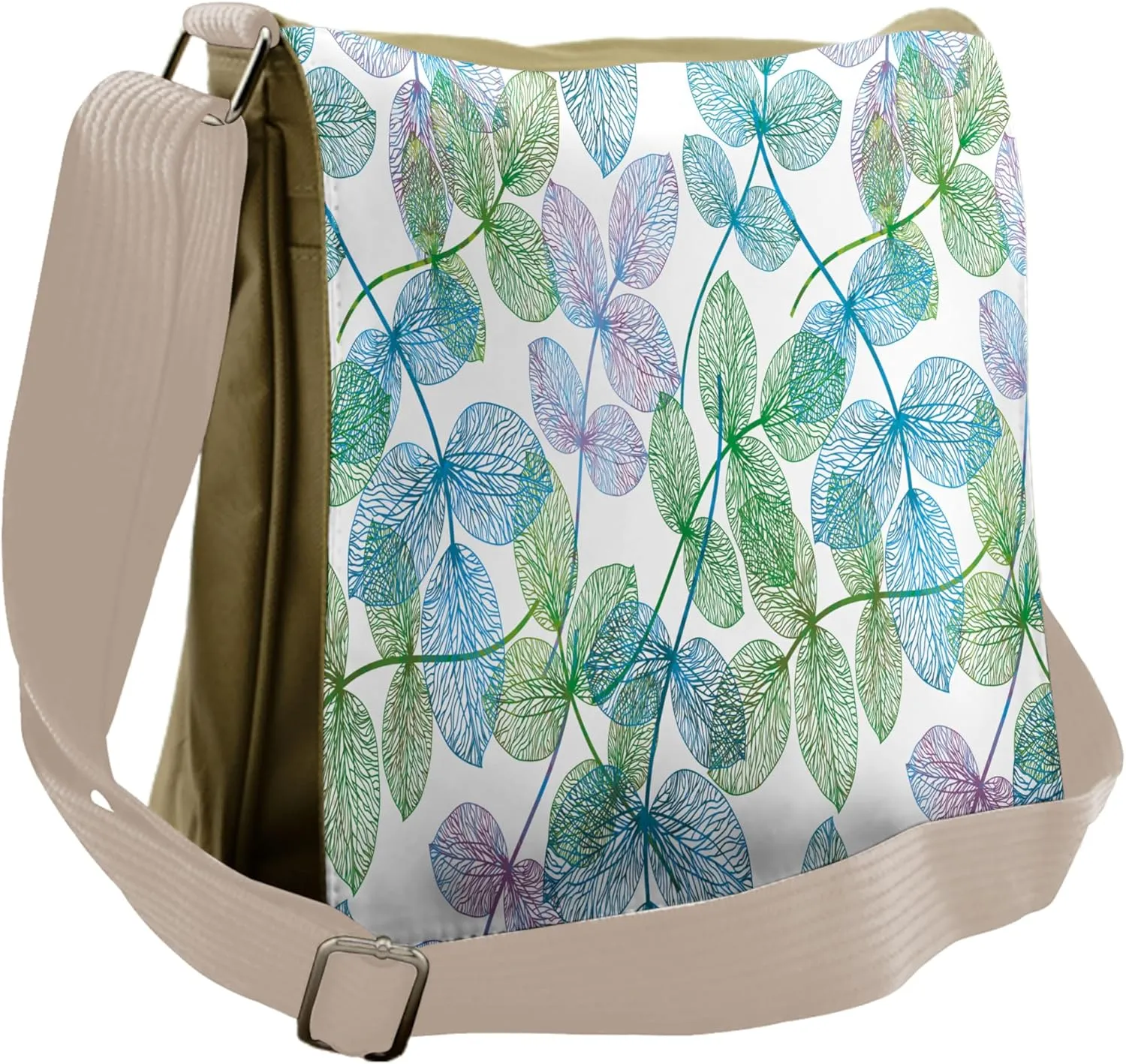 Ambesonne Floral Messenger Bag, Flowers Leaves Ivy Ombre, Unisex Cross-body