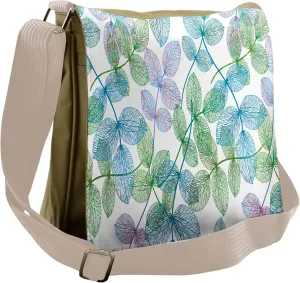 Ambesonne Floral Messenger Bag, Flowers Leaves Ivy Ombre, Unisex Cross-body