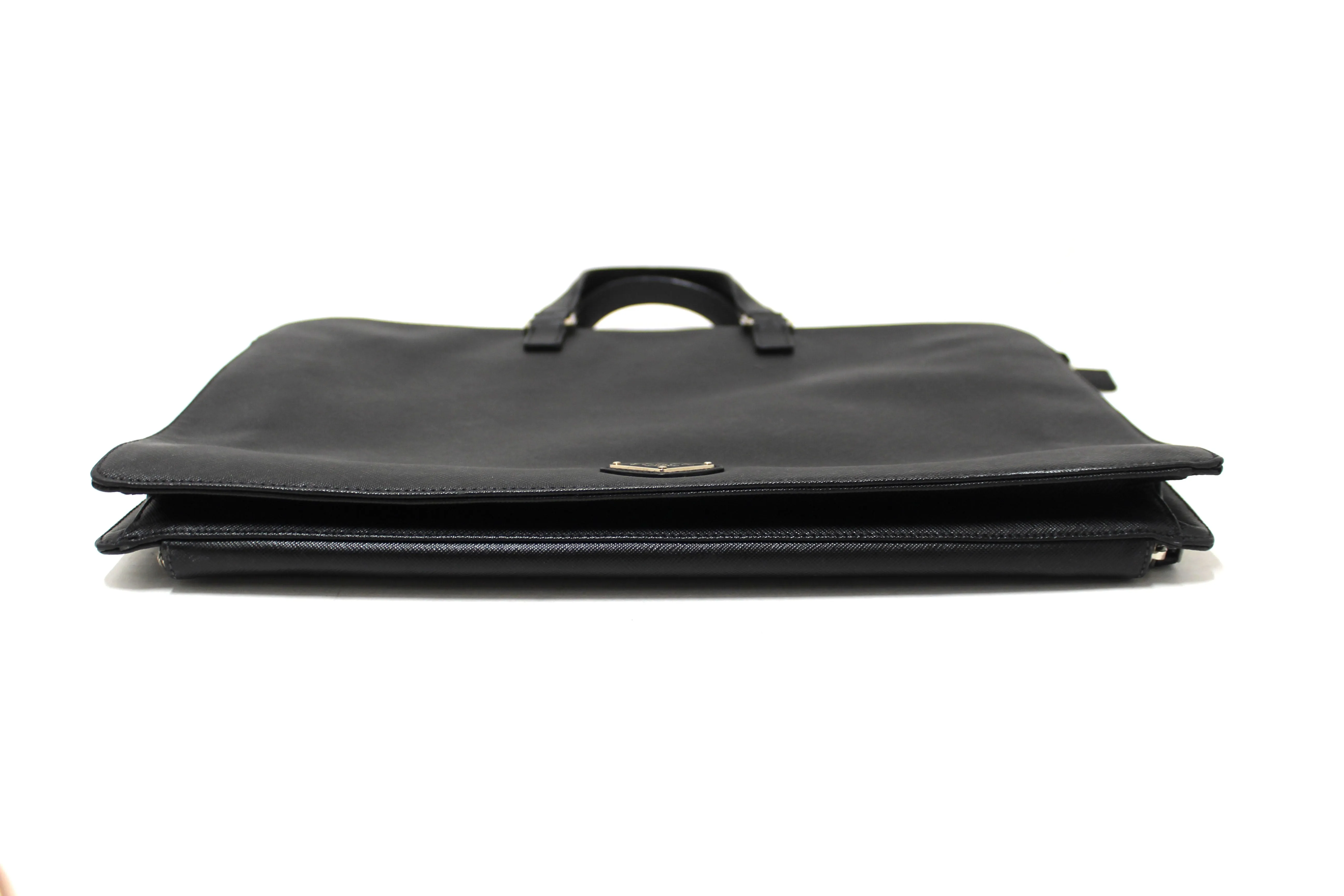 Authentic Prada Black Saffiano Leather Front Zip Pocket Briefcase Work Bag