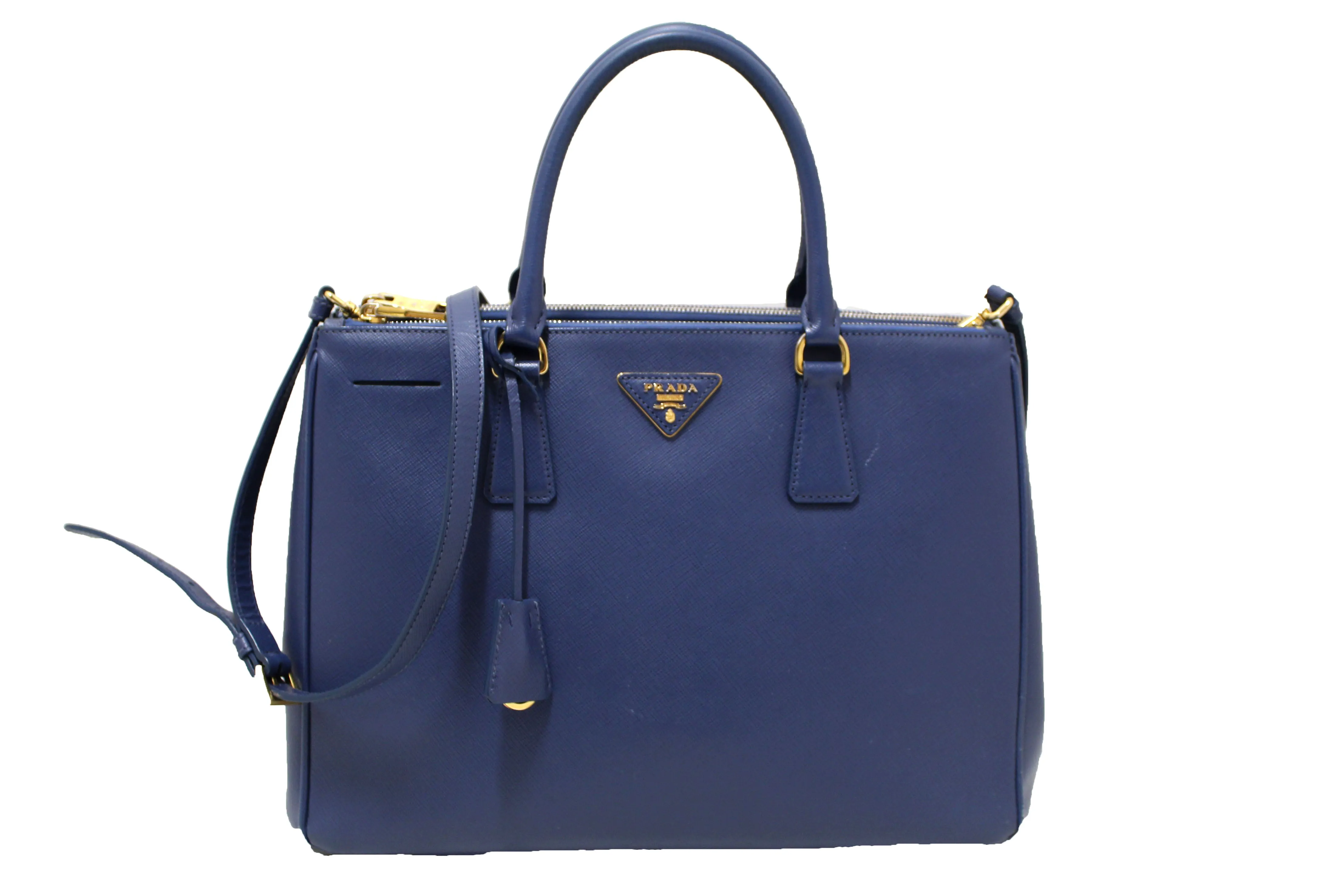 Authentic Prada Blue Saffiano Lux Leather Galleria Large Tote Bag