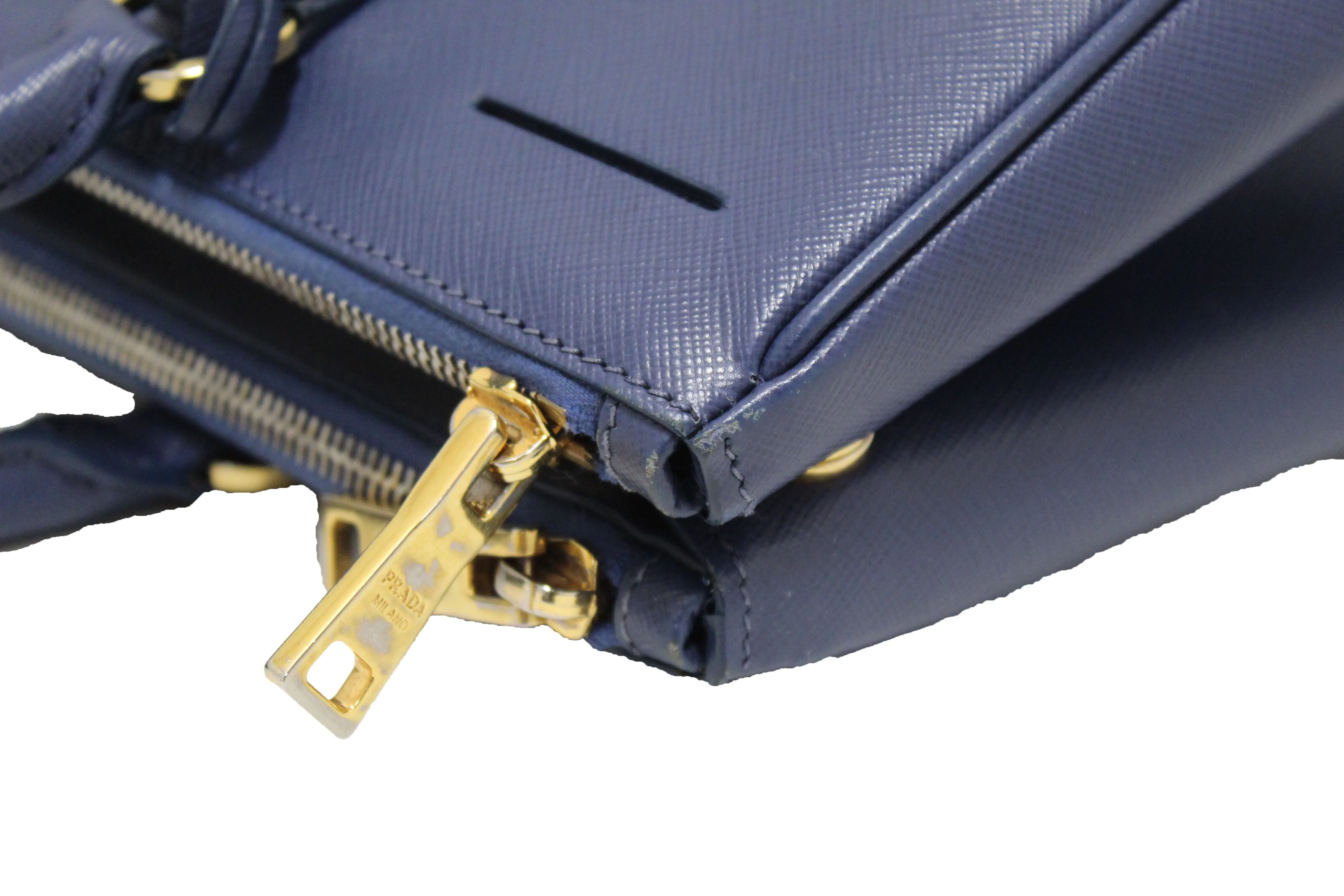 Authentic Prada Blue Saffiano Lux Leather Galleria Large Tote Bag