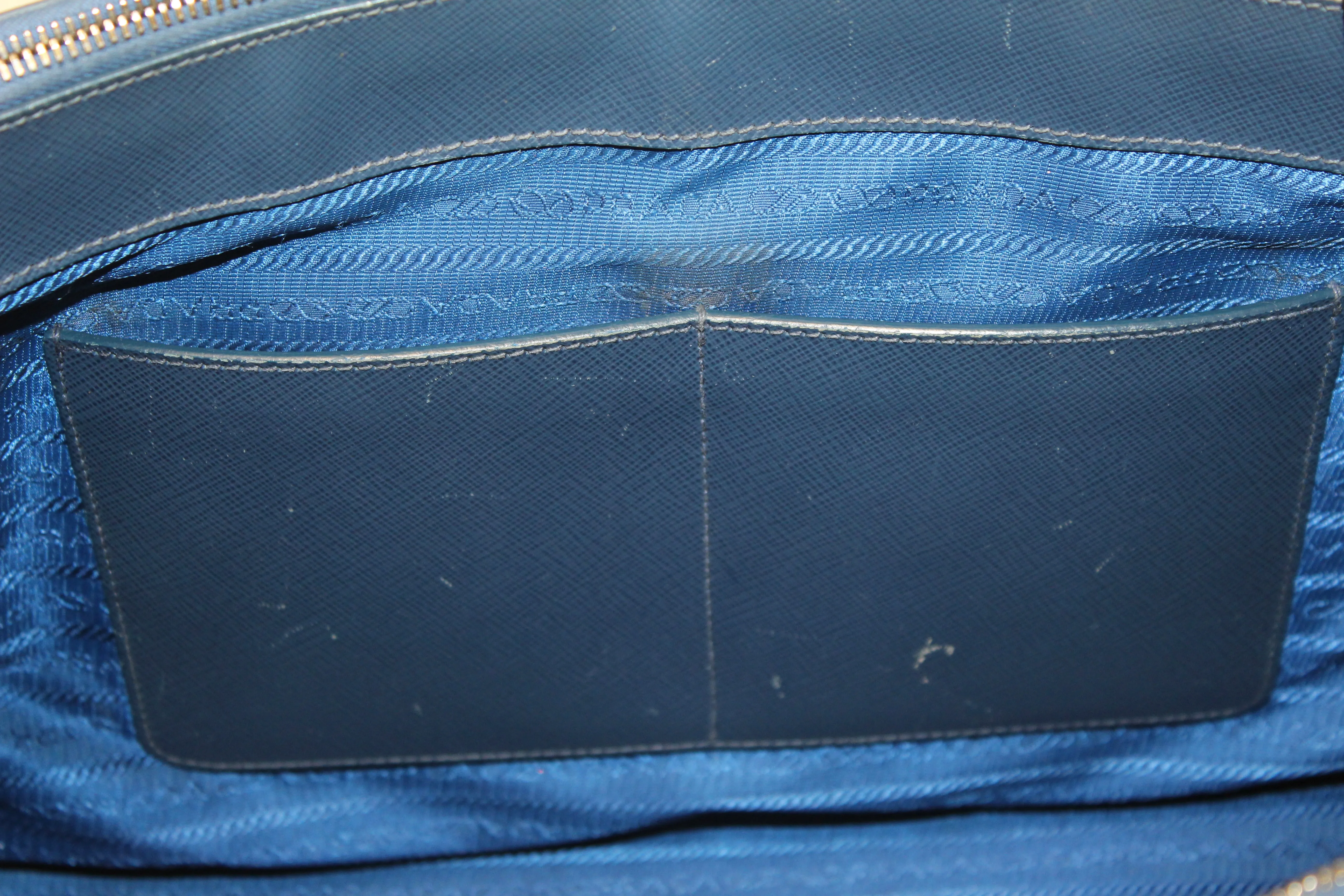 Authentic Prada Blue Saffiano Lux Leather Galleria Large Tote Bag