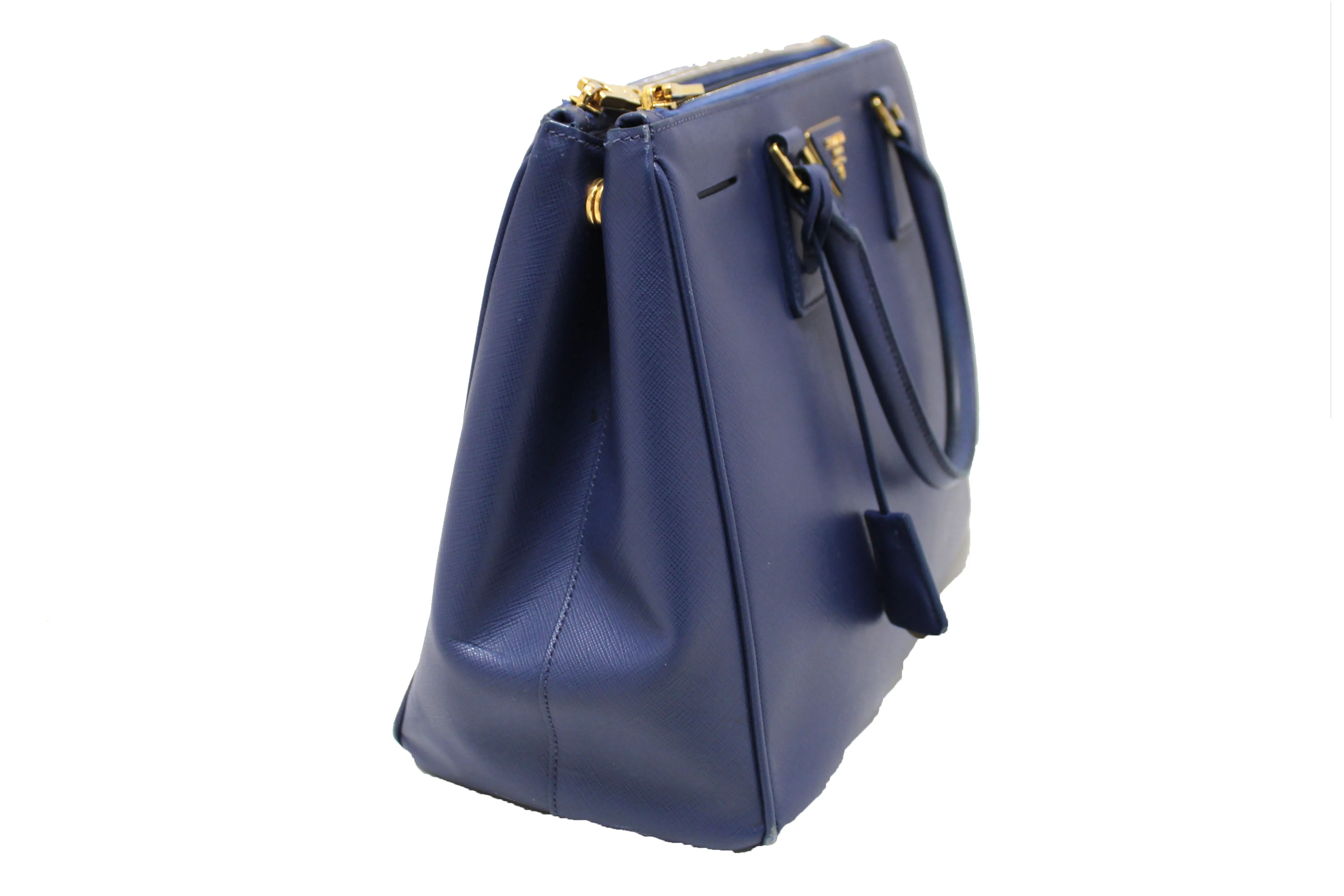 Authentic Prada Blue Saffiano Lux Leather Galleria Large Tote Bag