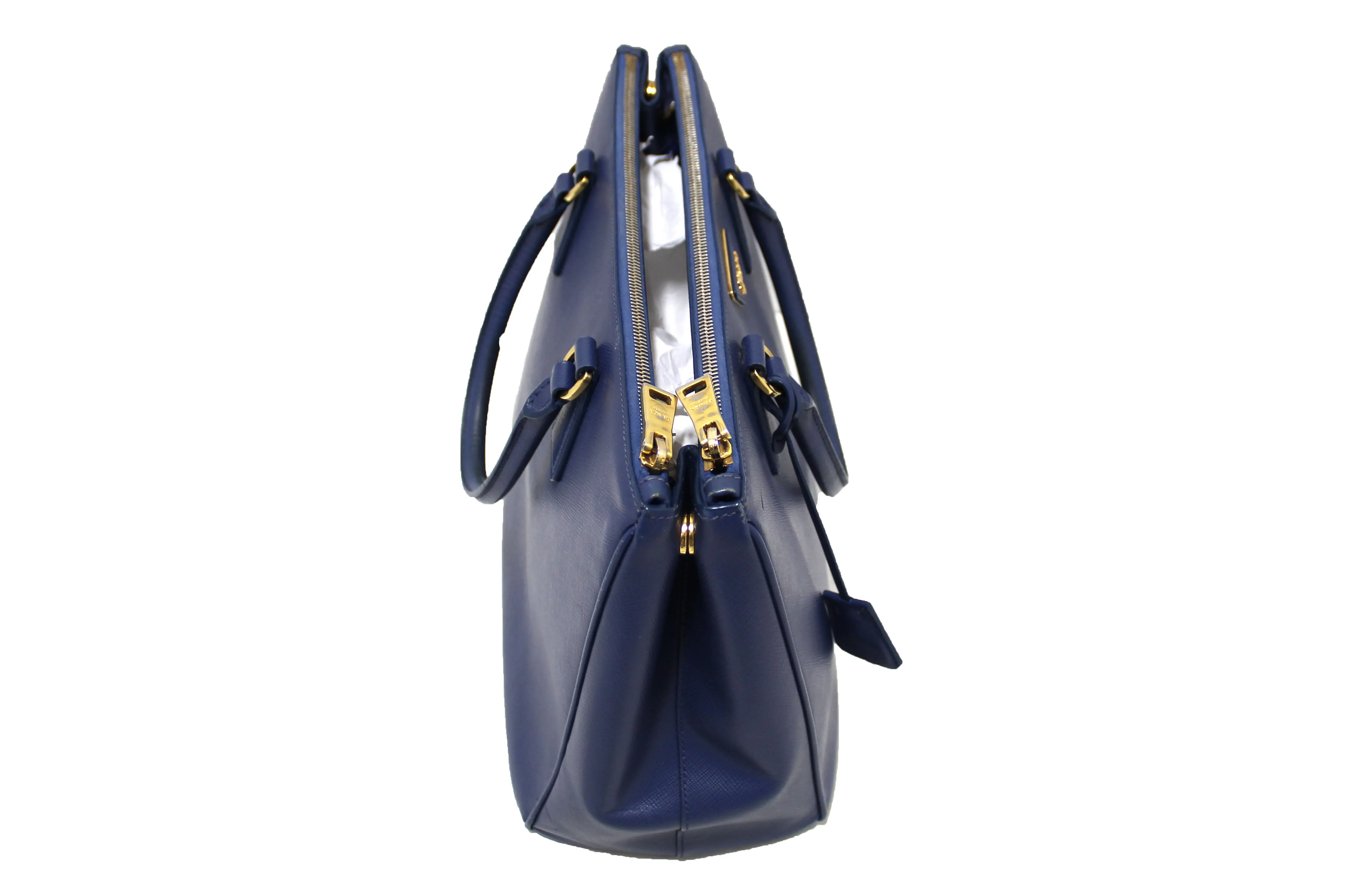 Authentic Prada Blue Saffiano Lux Leather Galleria Large Tote Bag