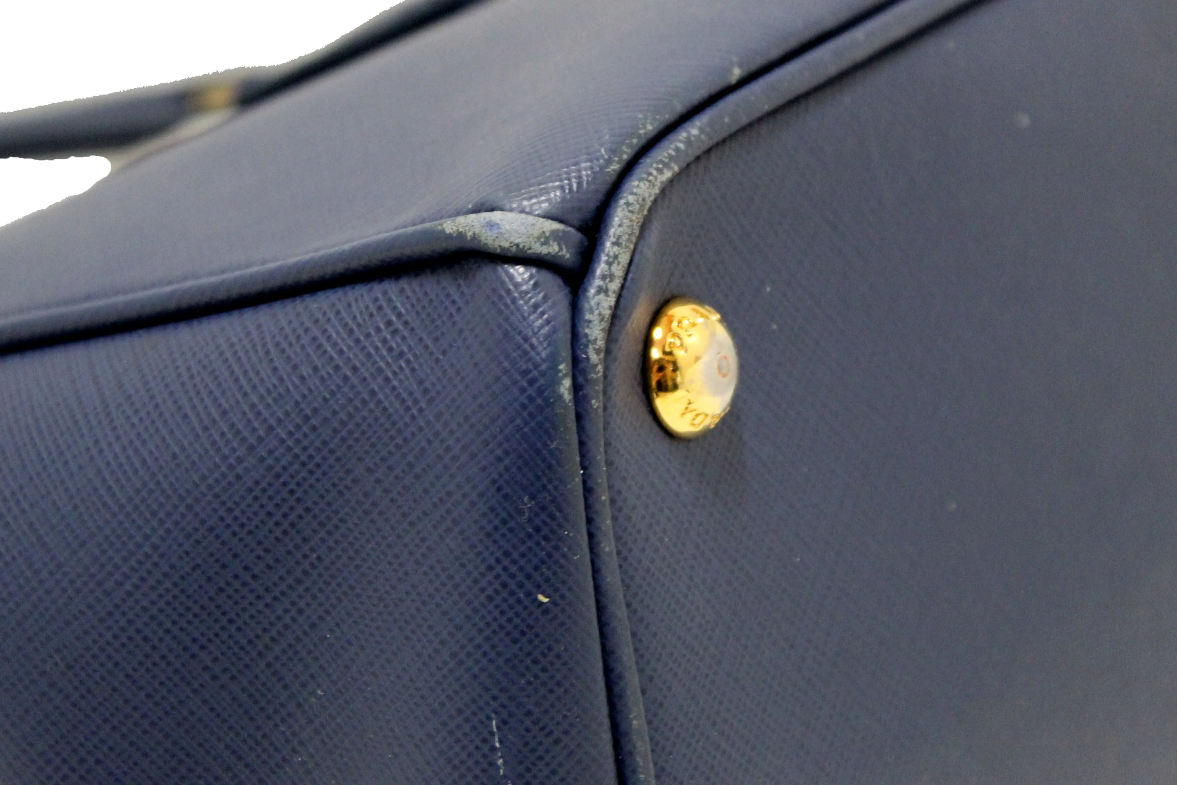 Authentic Prada Blue Saffiano Lux Leather Galleria Large Tote Bag