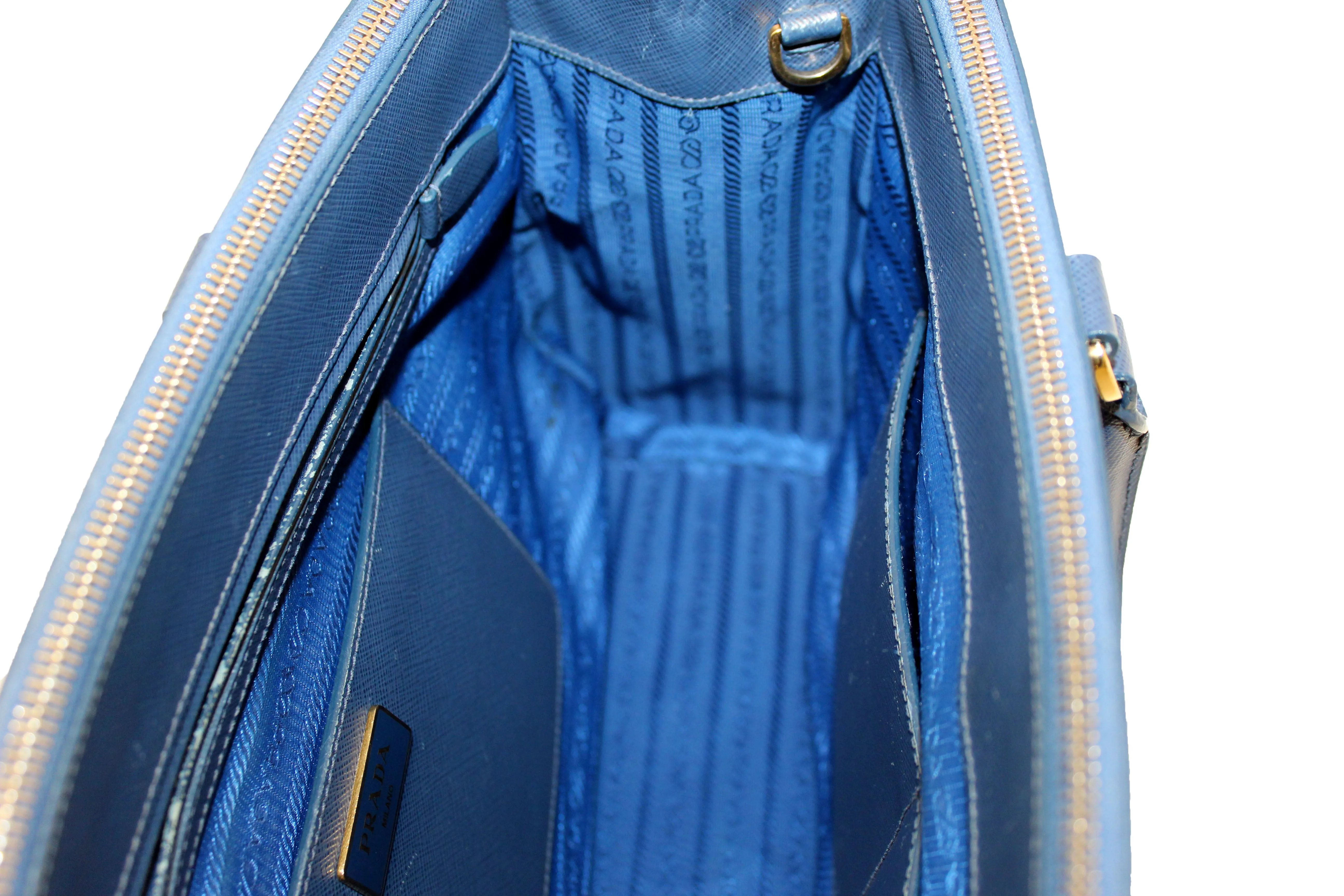 Authentic Prada Blue Saffiano Lux Leather Galleria Large Tote Bag