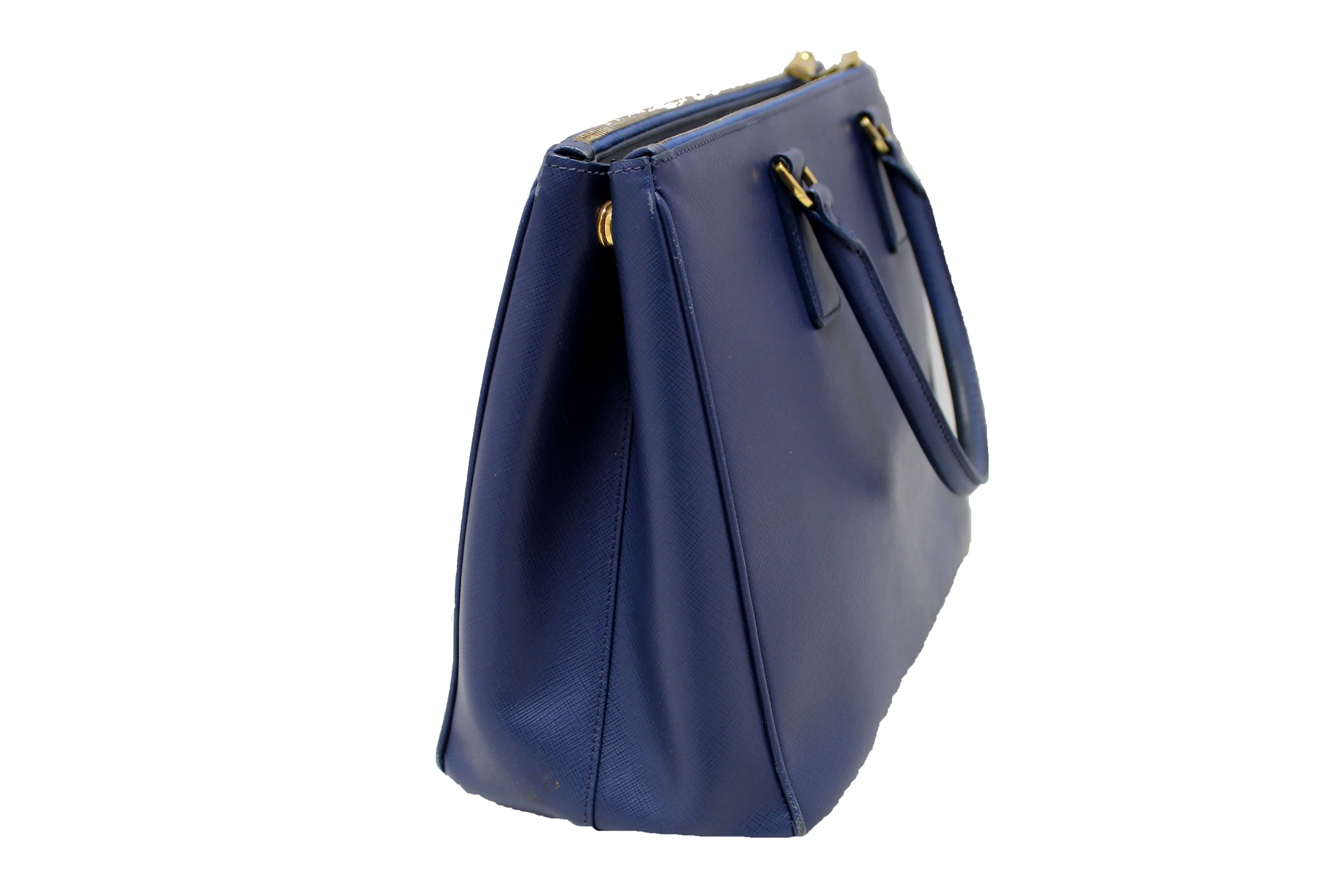 Authentic Prada Blue Saffiano Lux Leather Galleria Large Tote Bag
