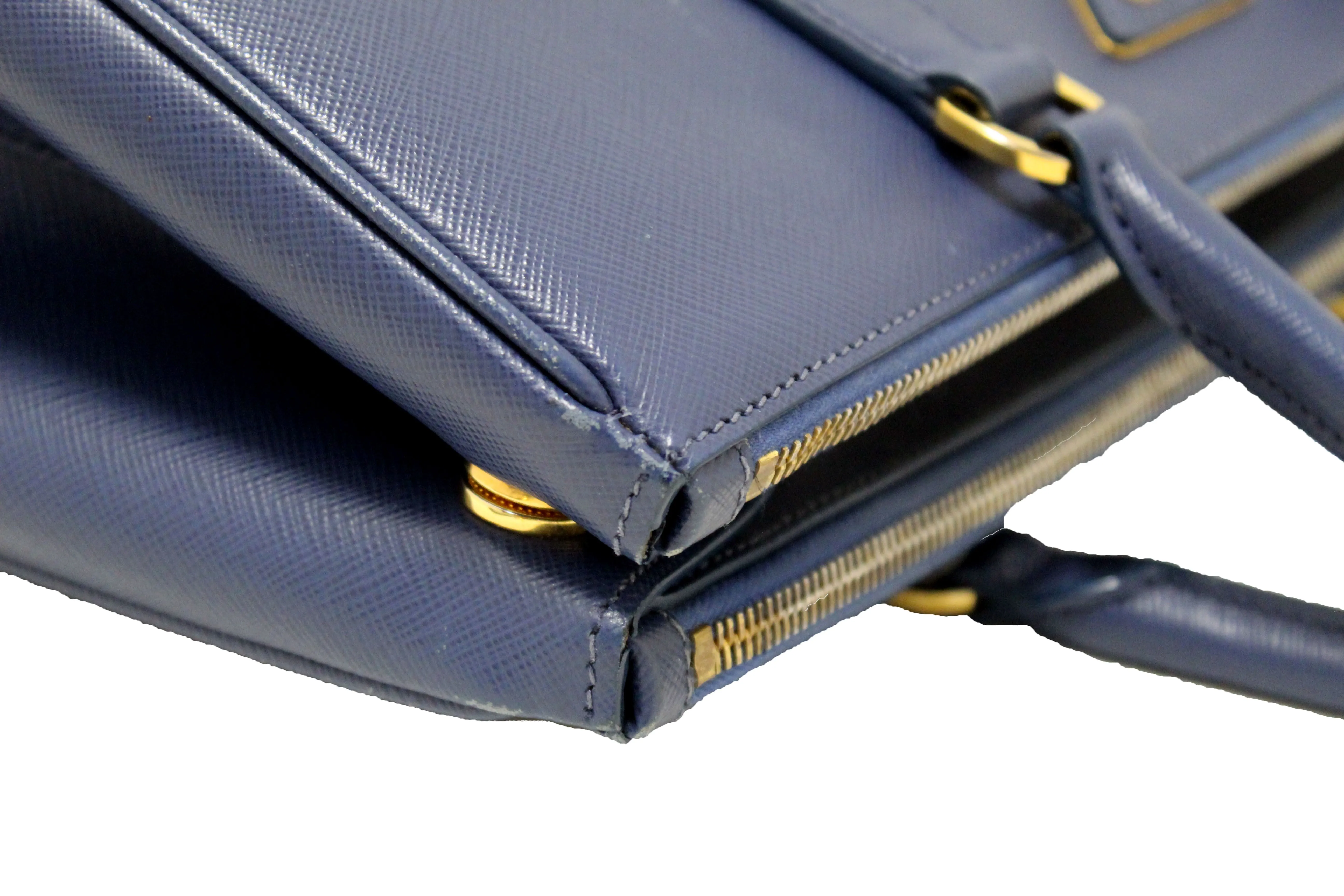 Authentic Prada Blue Saffiano Lux Leather Galleria Large Tote Bag