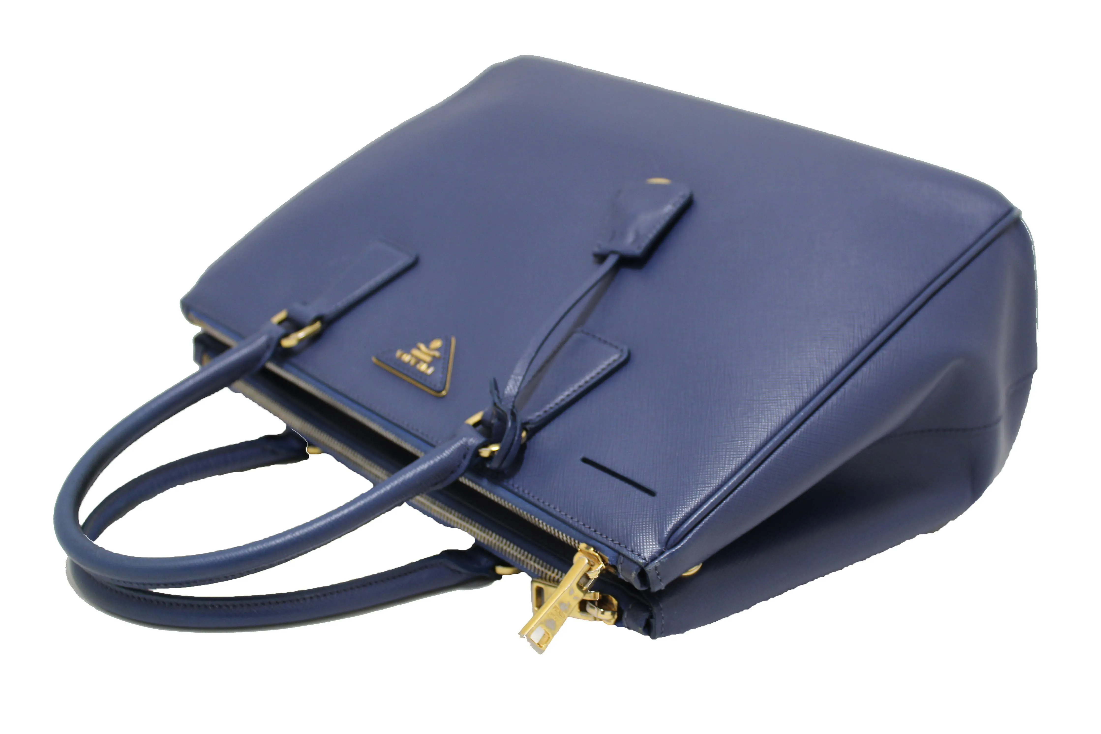 Authentic Prada Blue Saffiano Lux Leather Galleria Large Tote Bag