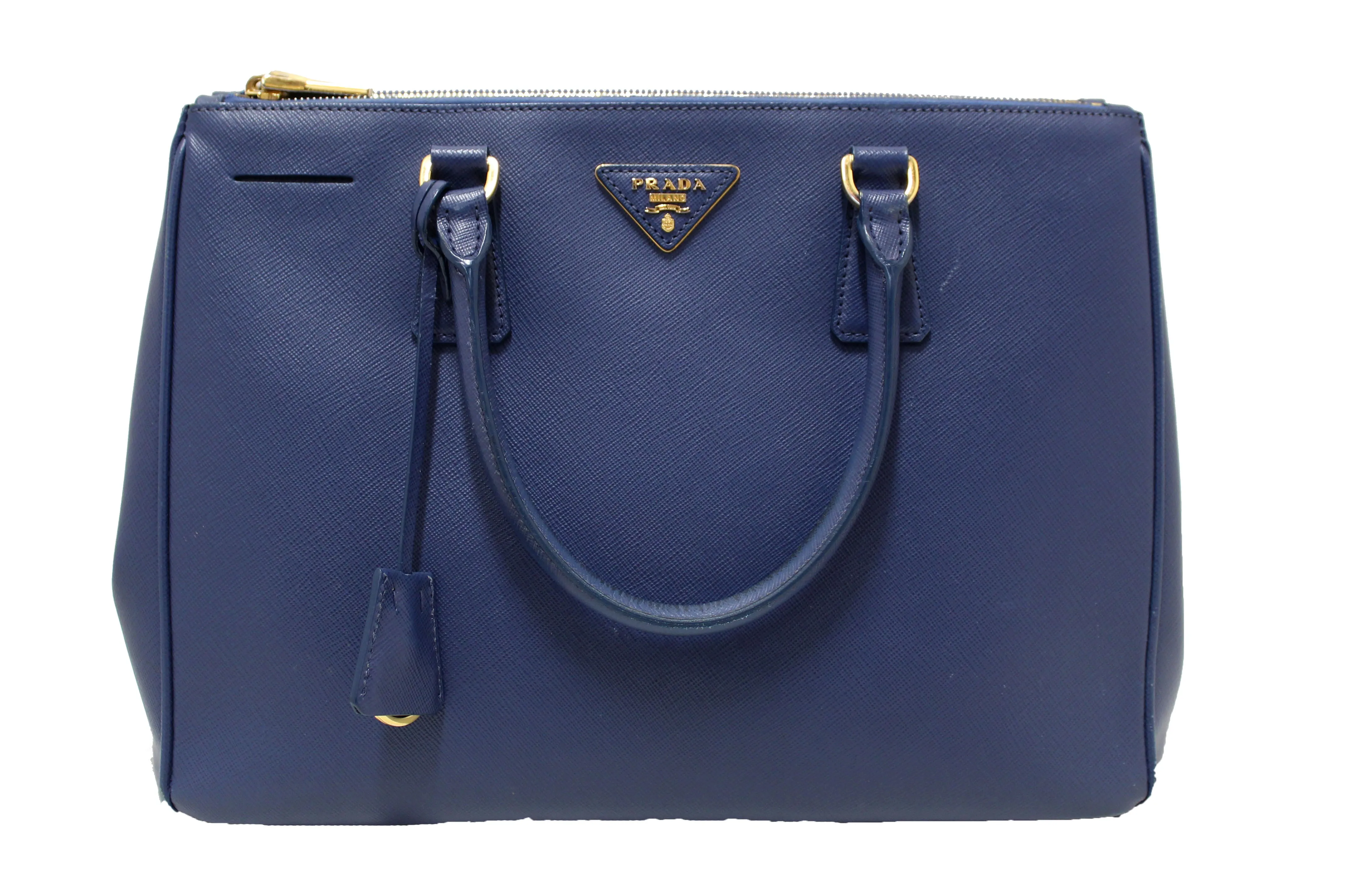 Authentic Prada Blue Saffiano Lux Leather Galleria Large Tote Bag