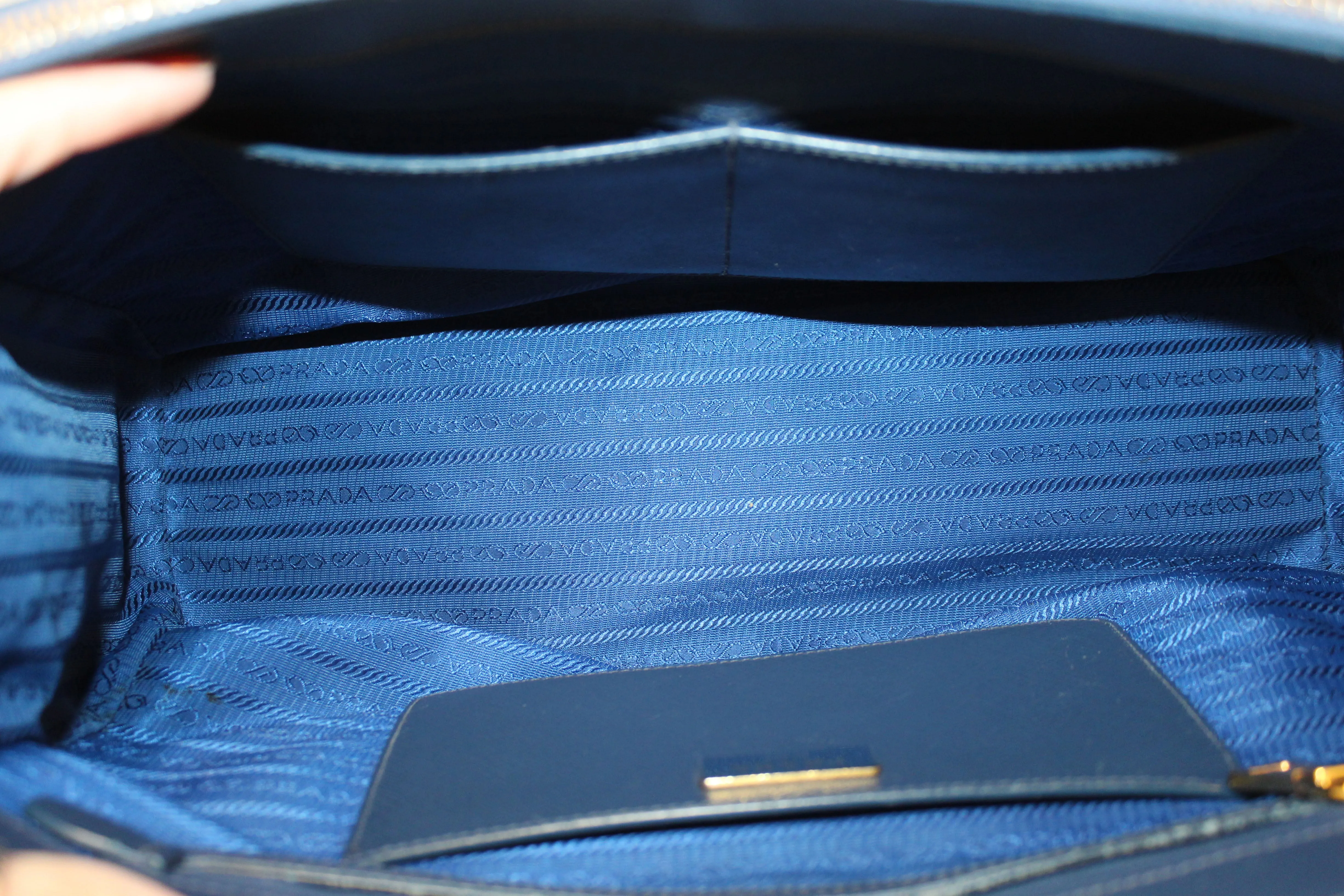 Authentic Prada Blue Saffiano Lux Leather Galleria Large Tote Bag