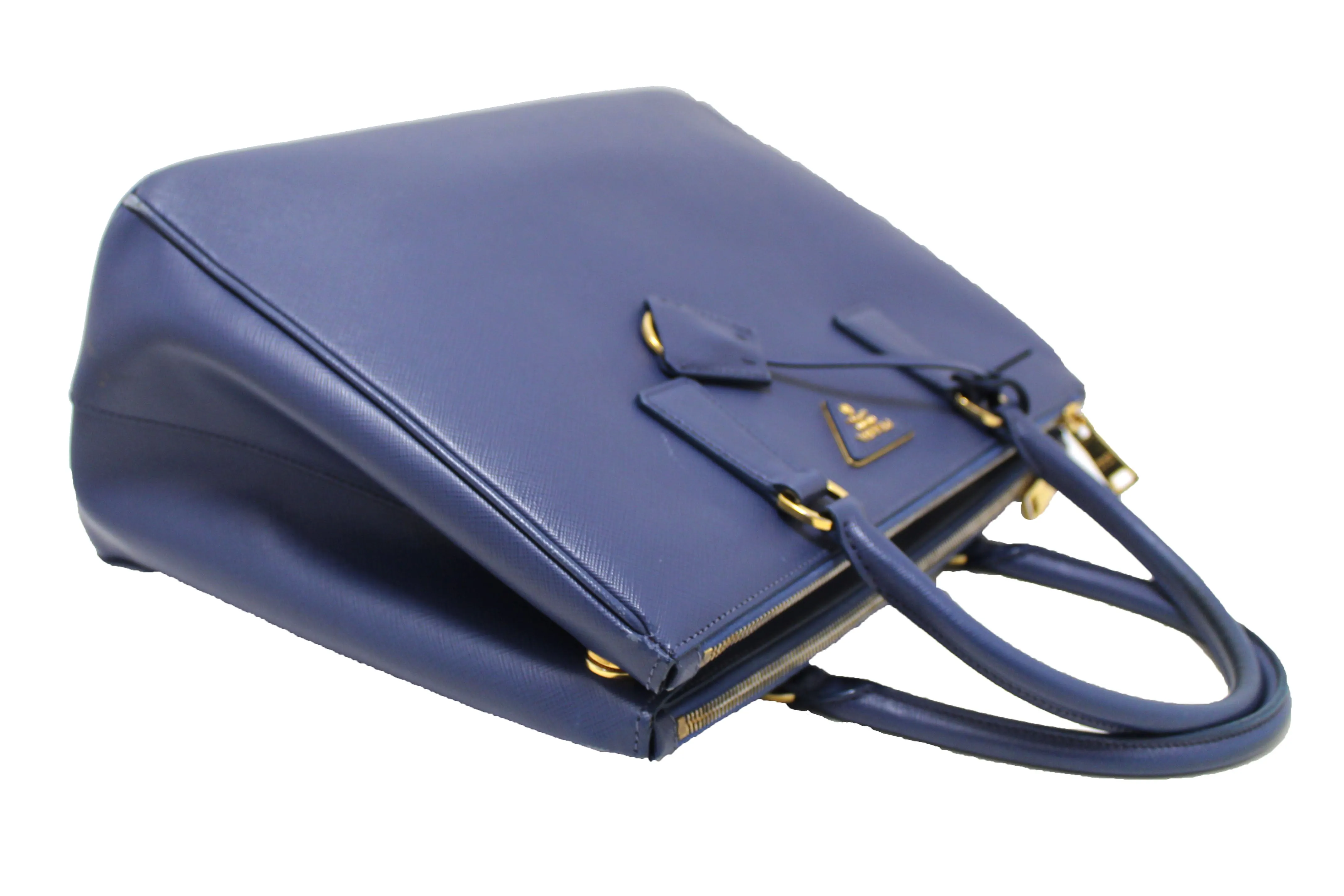 Authentic Prada Blue Saffiano Lux Leather Galleria Large Tote Bag