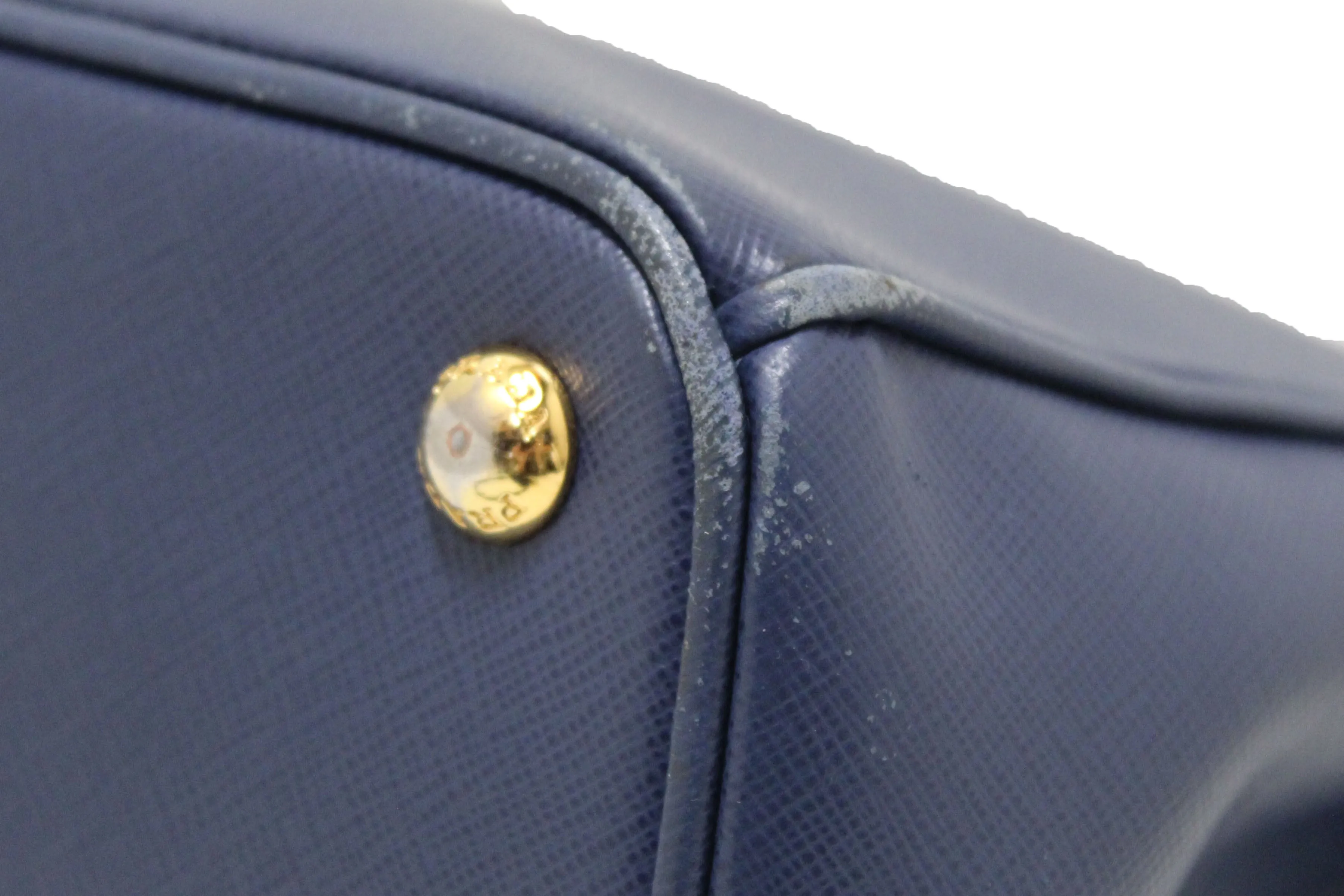 Authentic Prada Blue Saffiano Lux Leather Galleria Large Tote Bag