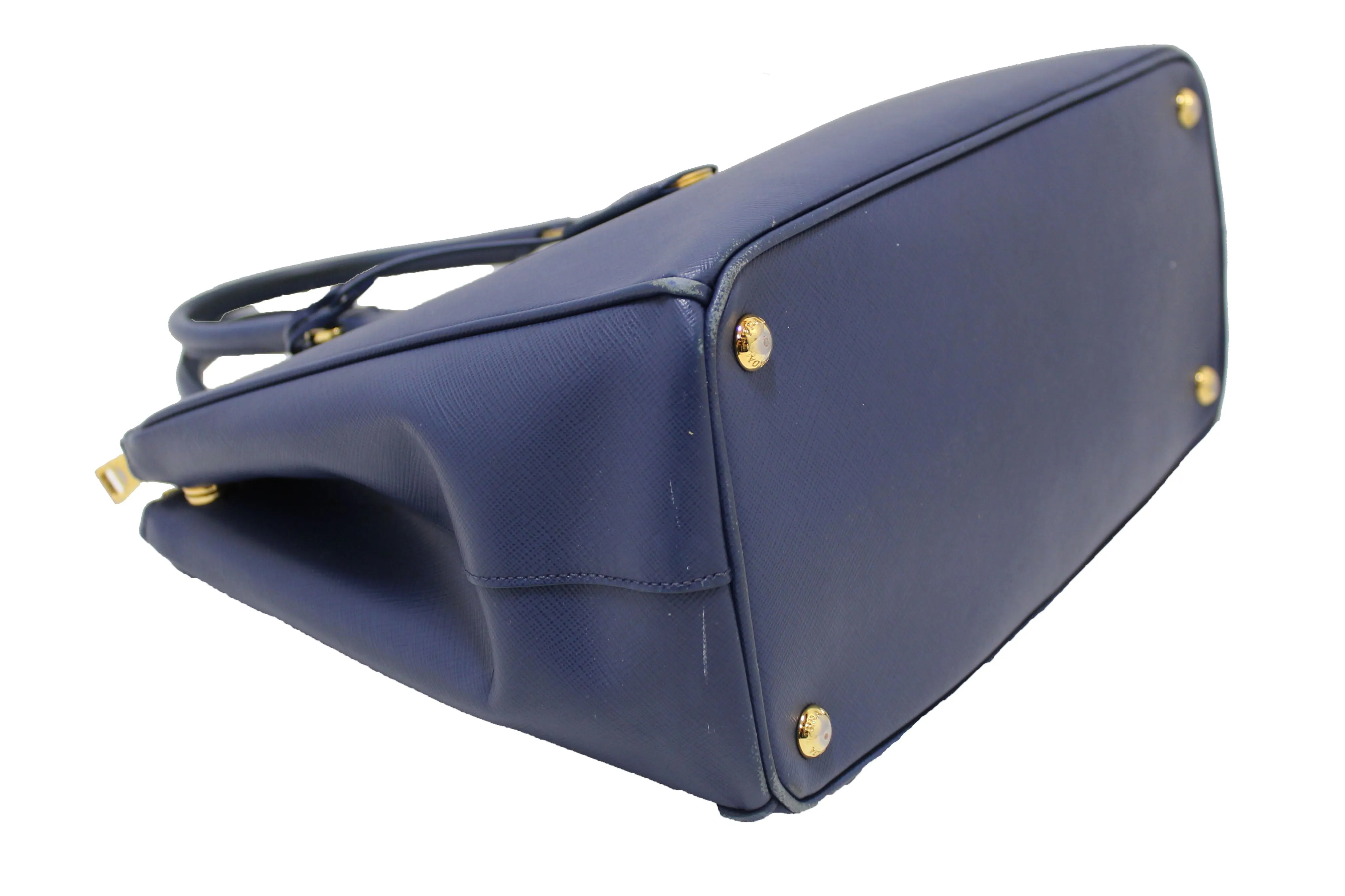 Authentic Prada Blue Saffiano Lux Leather Galleria Large Tote Bag