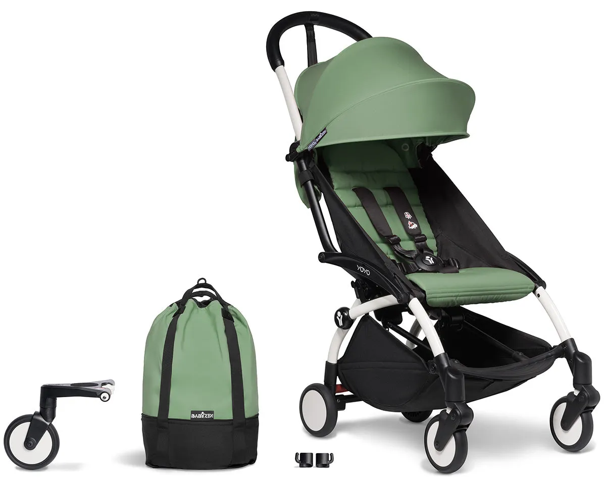 Babyzen YOYO2 Ultra Compact Complete 6  Stroller & Rolling Bag Bundle - White/Peppermint