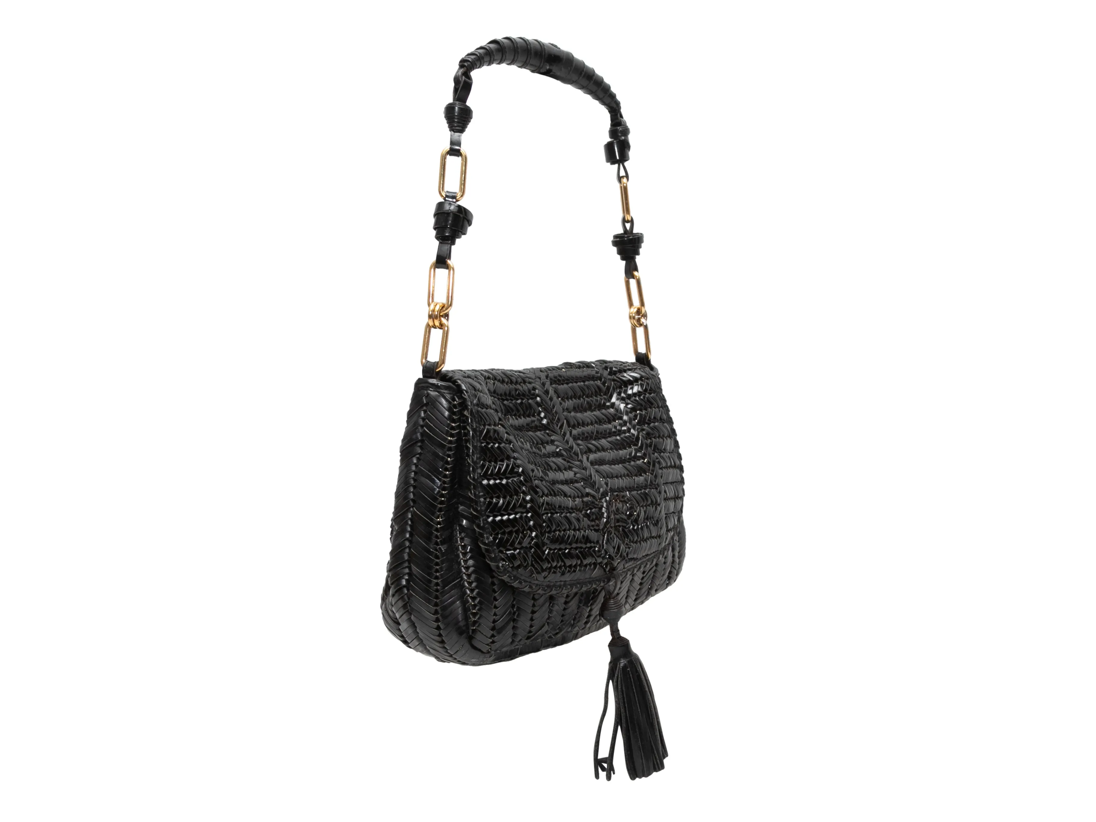 Black Anya Hindmarch Woven Patent Leather Shoulder Bag