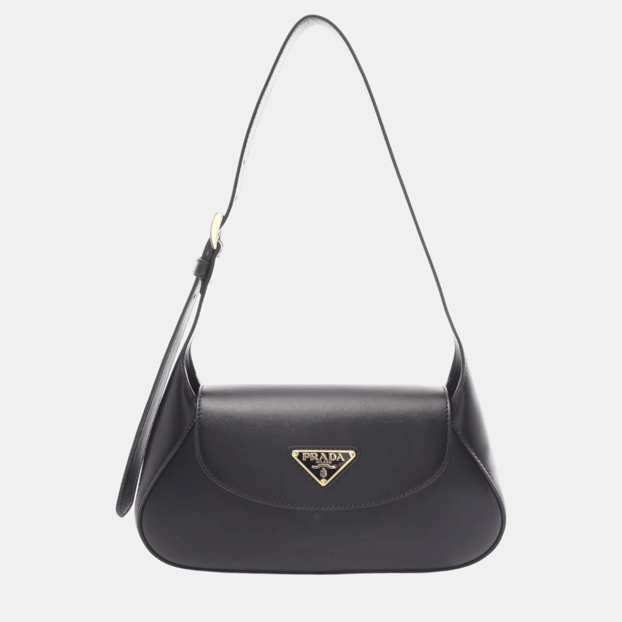 Black Leather City Calf Shoulder Bag