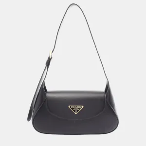 Black Leather City Calf Shoulder Bag
