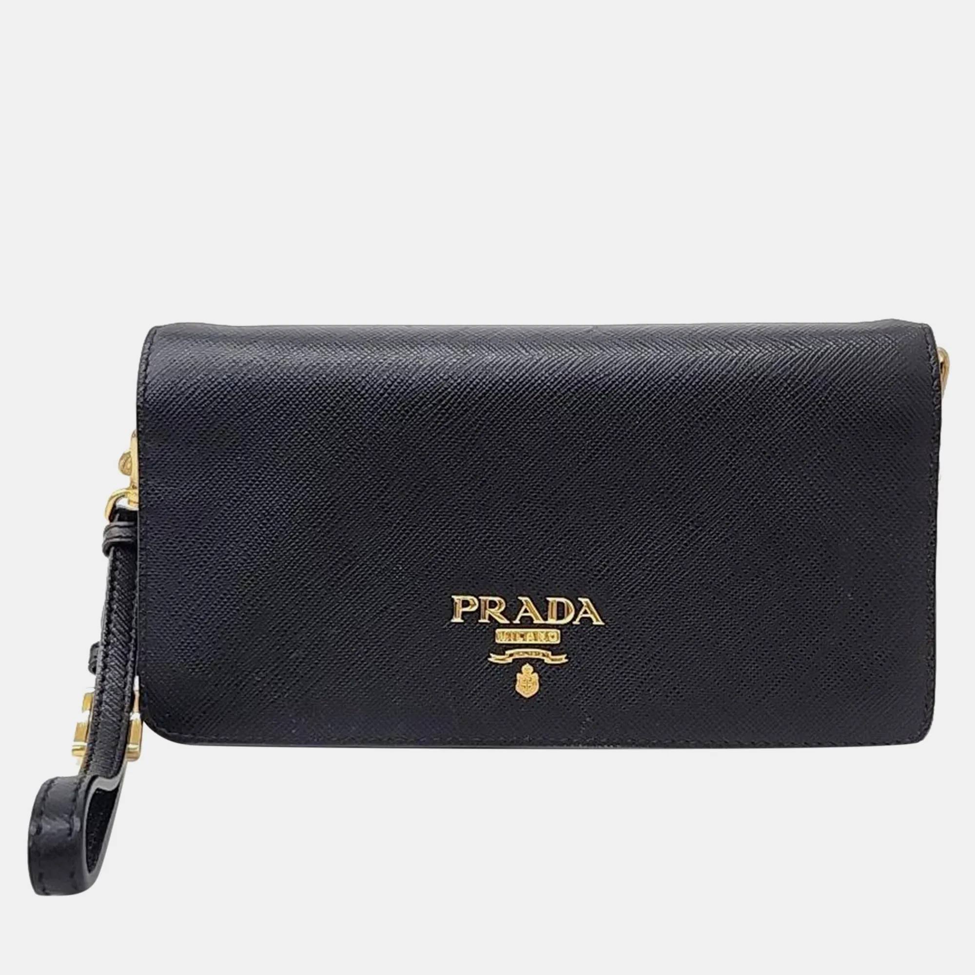 Black leather Saffiano Metal Crossbody Bag