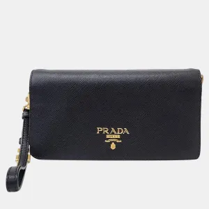 Black leather Saffiano Metal Crossbody Bag