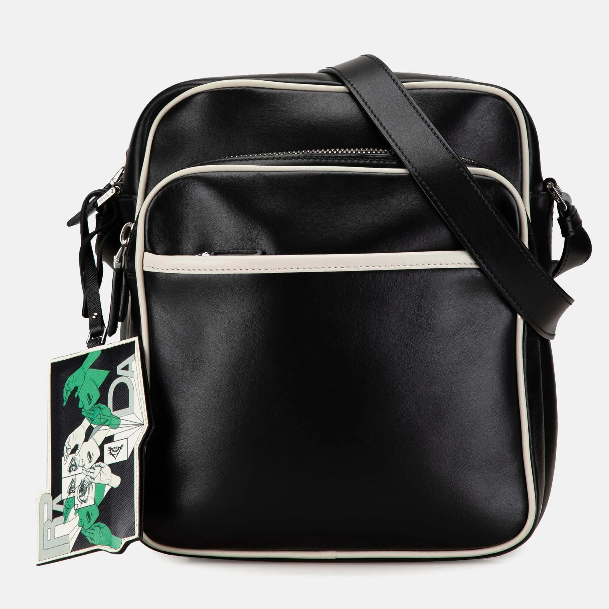Black Leather Vitello Comics Messenger Bag