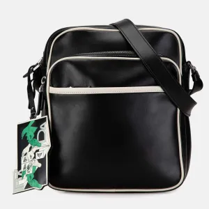 Black Leather Vitello Comics Messenger Bag