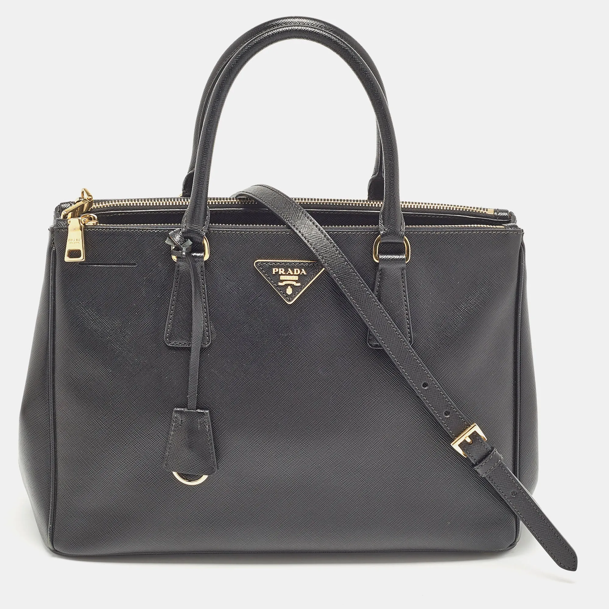 Black Saffiano Leather Medium Double Zip Tote