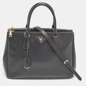 Black Saffiano Leather Medium Double Zip Tote