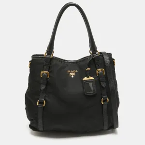 Black Tessuto Nylon and Leather Buckle Tote