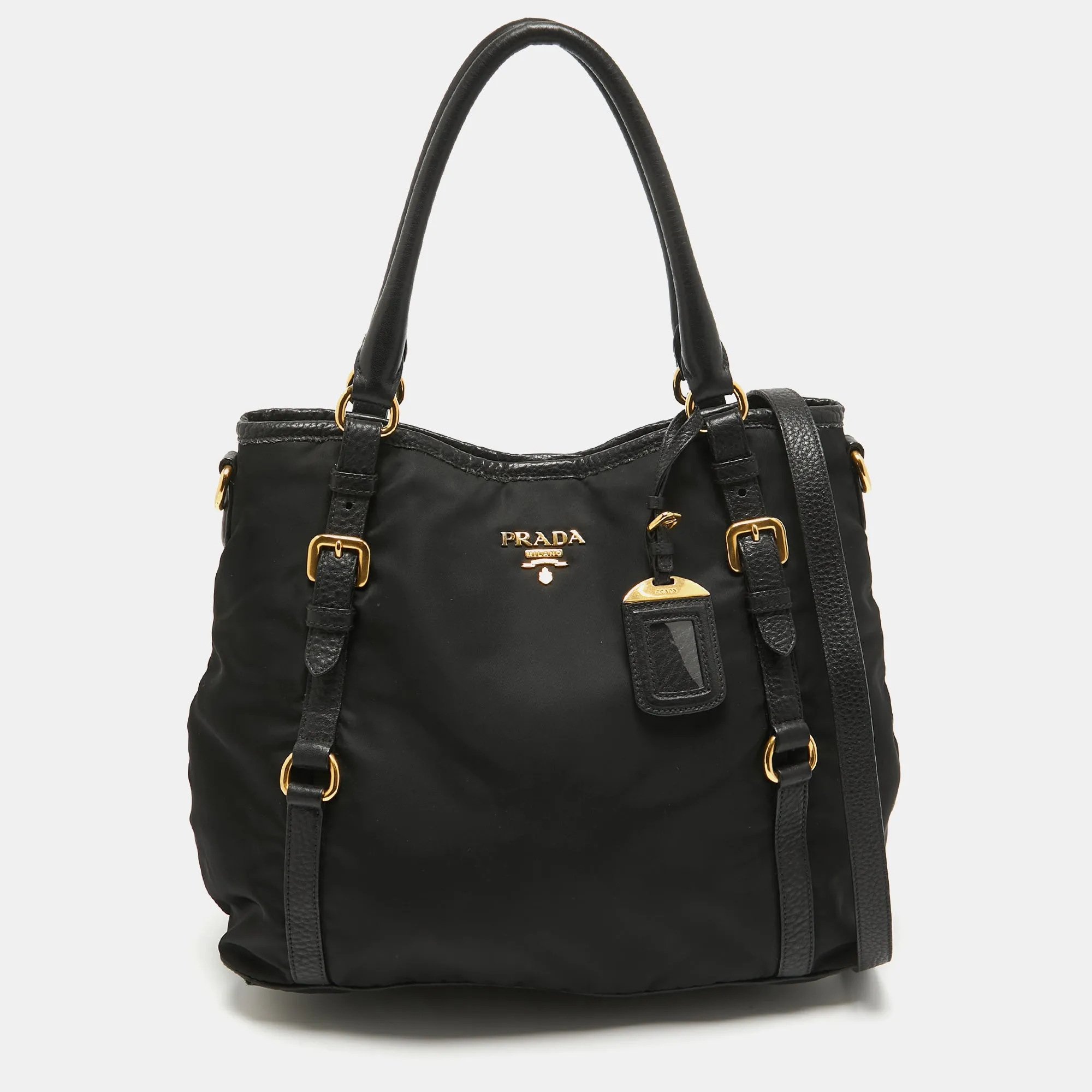 Black Tessuto Nylon and Leather Buckle Tote
