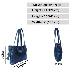Blue Leather Tote Handbag