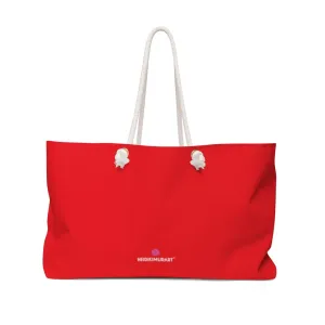 Bright Red Color Weekender Bag, Solid Bright Red Color 24"x13" Designer Modern Essential Market Large Tote Bag- Made in USA