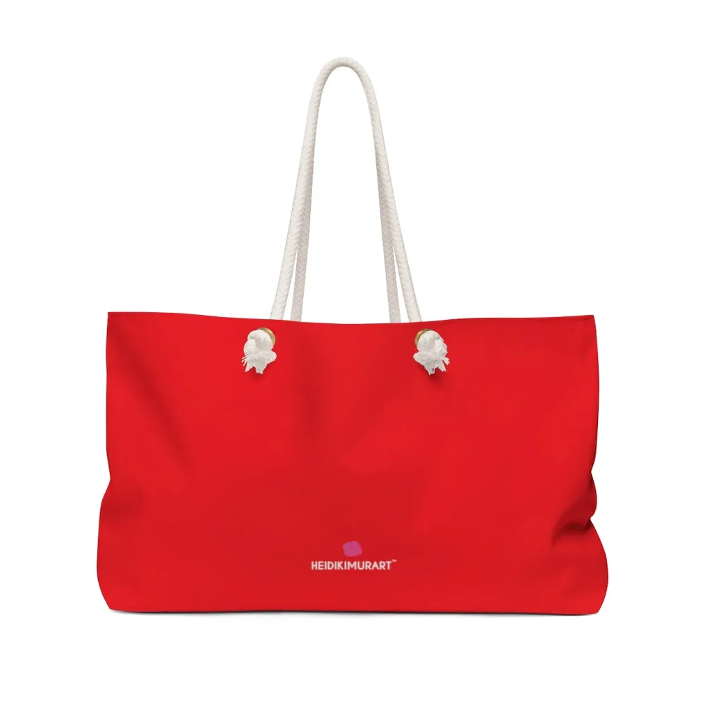 Bright Red Color Weekender Bag, Solid Bright Red Color 24"x13" Designer Modern Essential Market Large Tote Bag- Made in USA