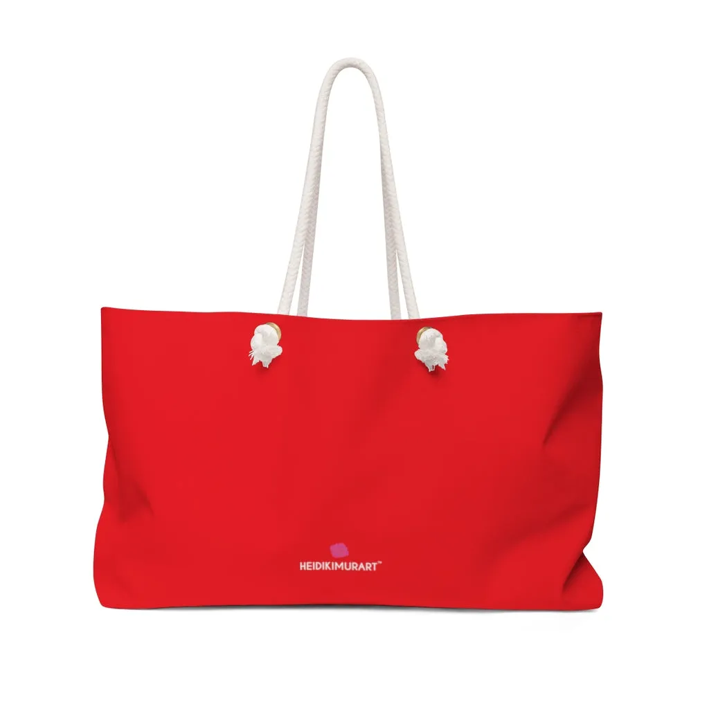 Bright Red Color Weekender Bag, Solid Bright Red Color 24"x13" Designer Modern Essential Market Large Tote Bag- Made in USA