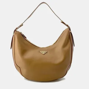 Camel Soft Grain Leather Shoulder Bag Large Size