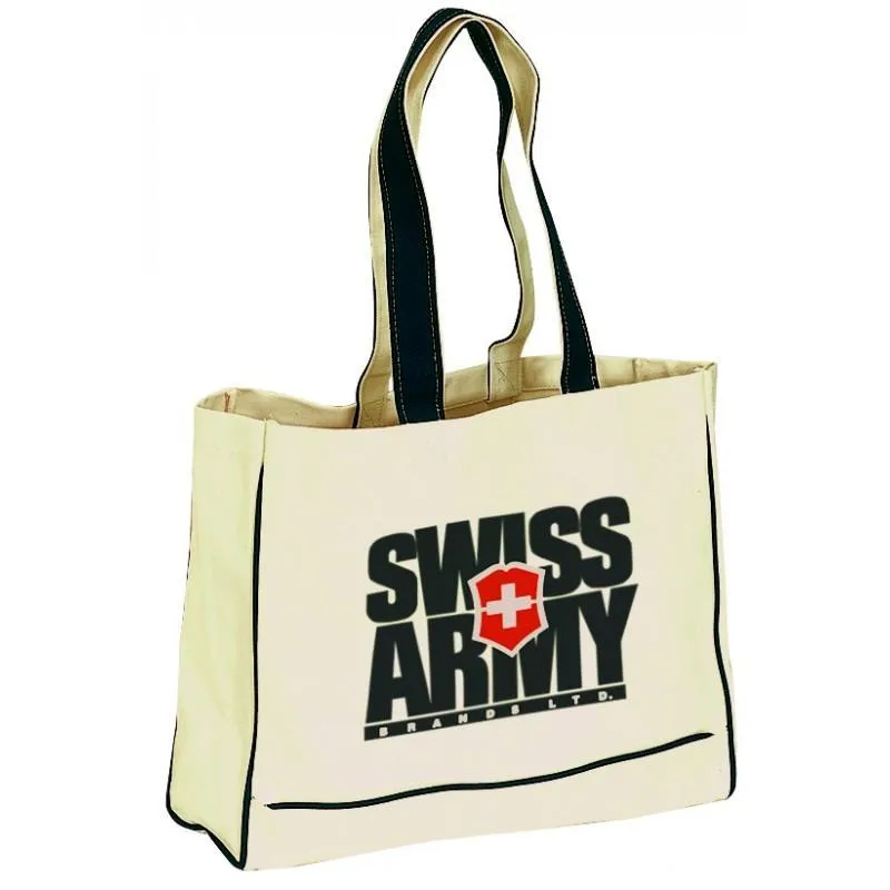 Color Handle Canvas Tote Bag With Inside Zip Pocket