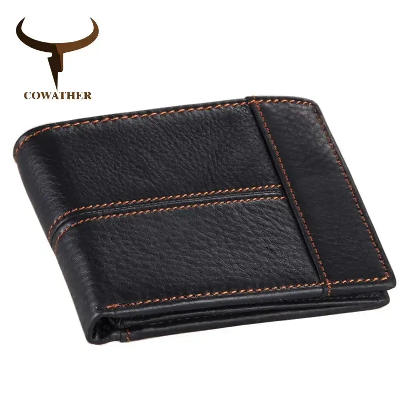 COWATHER 100% top quality cow genuine leather men wallets fashion splice purse dollar price carteira masculina original brand
