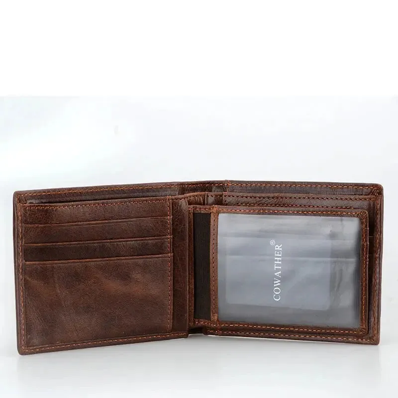 COWATHER 100% top quality cow genuine leather men wallets fashion splice purse dollar price carteira masculina original brand