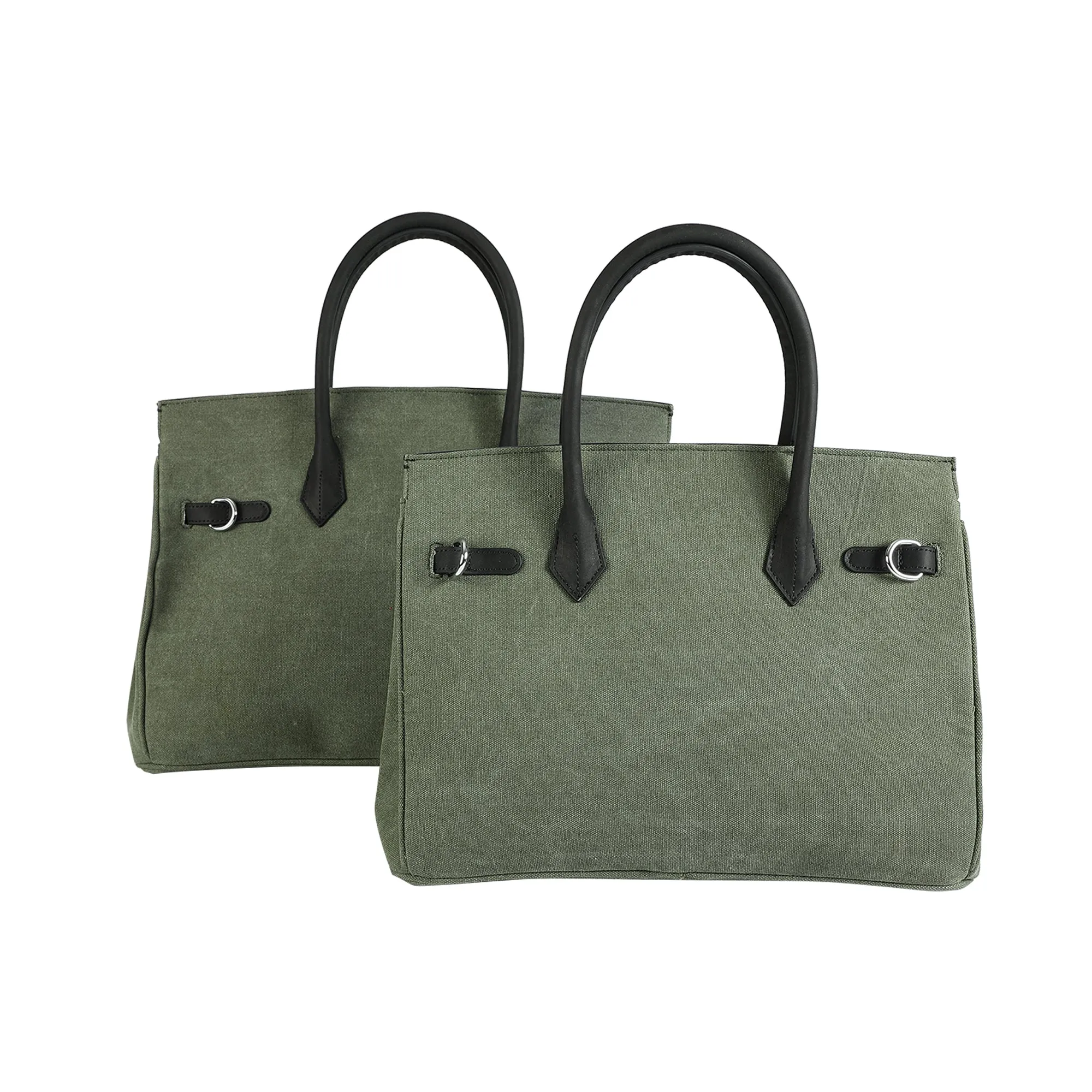 Exclusive army green canvas leather fashion men's women's weekender travel bag