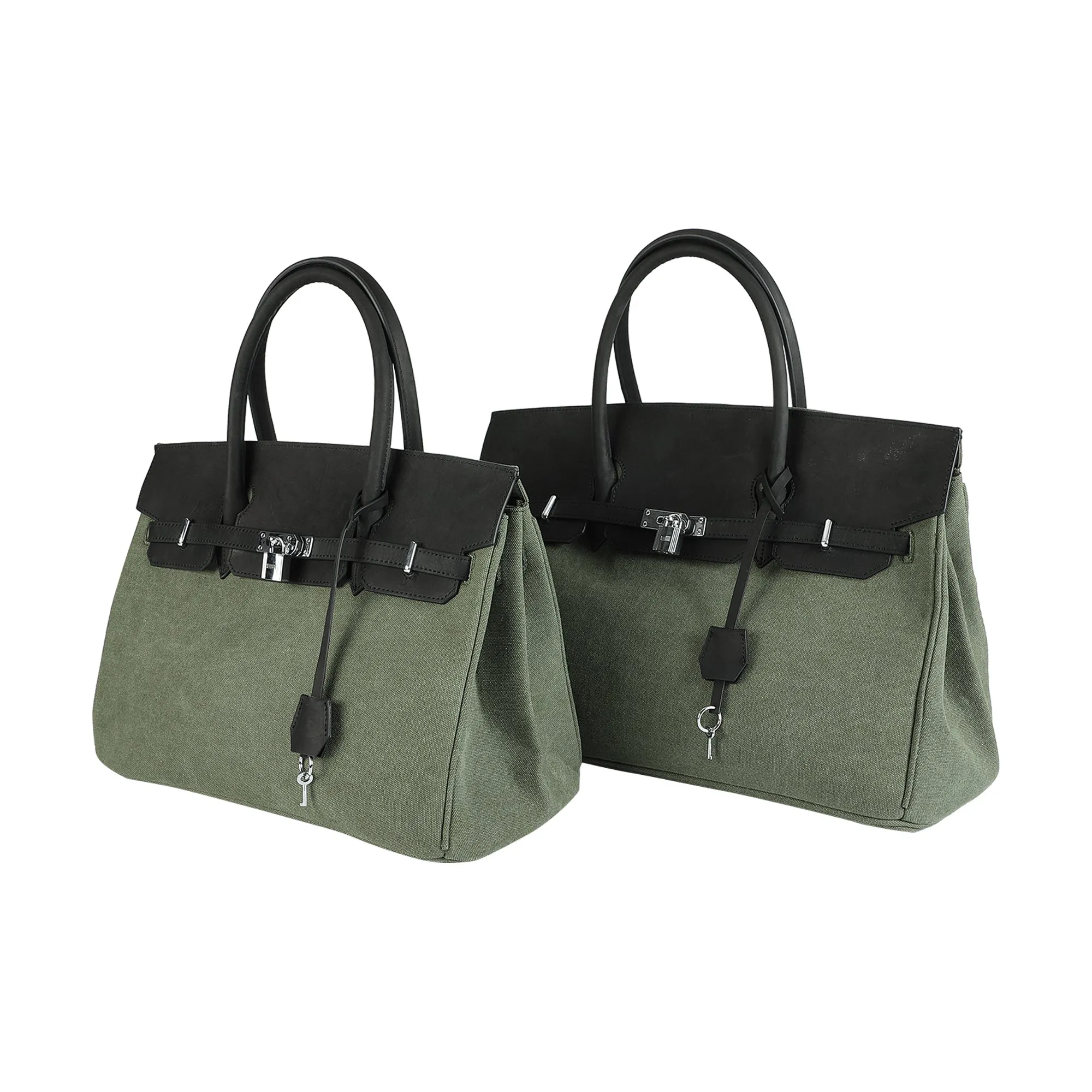 Exclusive army green canvas leather fashion men's women's weekender travel bag