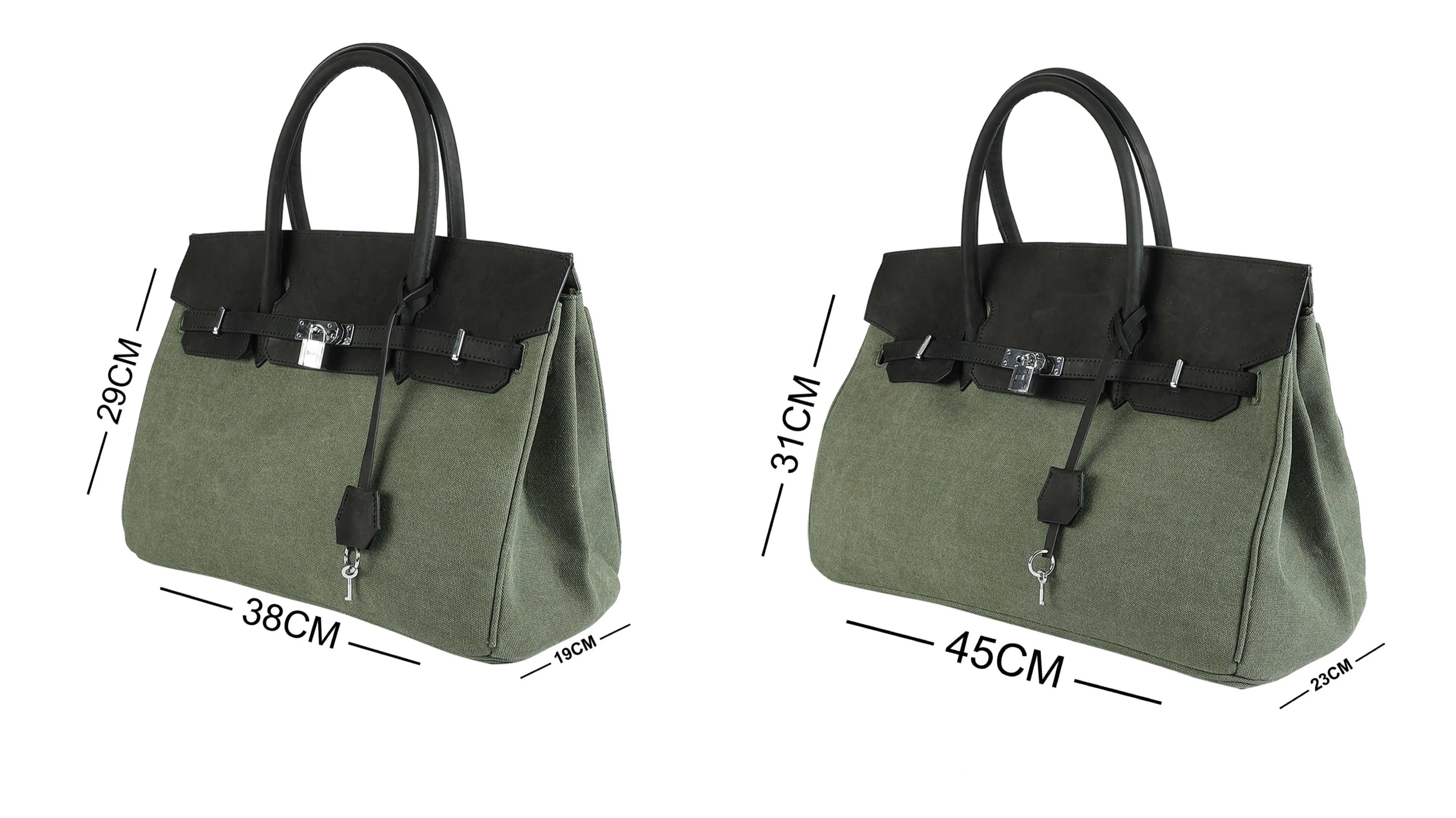 Exclusive army green canvas leather fashion men's women's weekender travel bag
