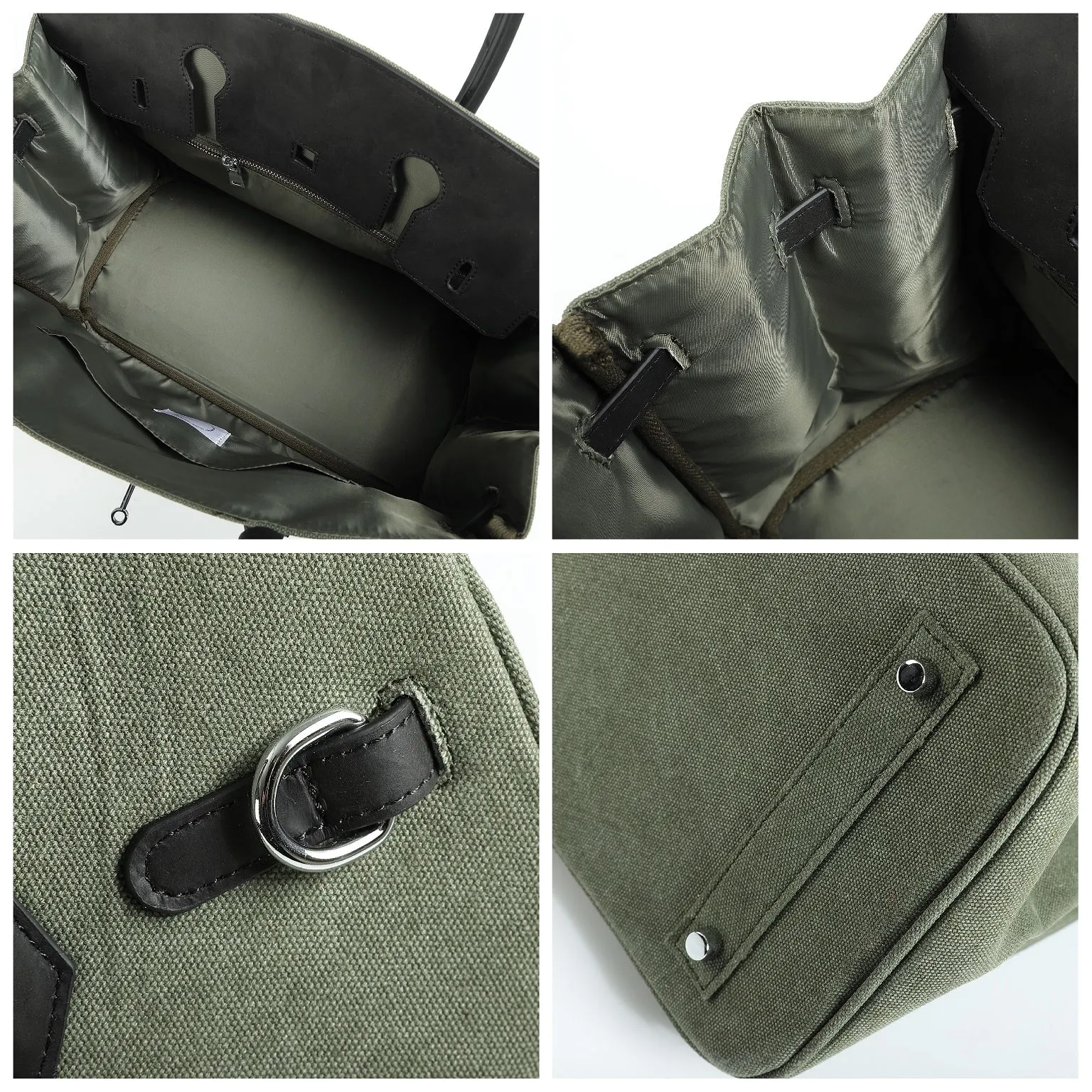 Exclusive army green canvas leather fashion men's women's weekender travel bag