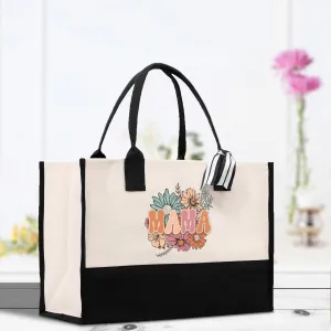 Floral Retro Mama Cotton Canvas Tote Bag Mom Gift Mom Bag Mom Shopping Bag New Mom Gift Best Mom Ever Bag Boy Girl Mama Tote