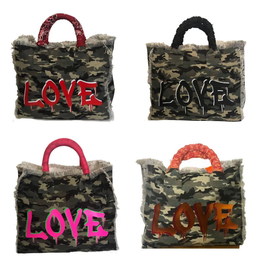 Fringe Camo LOVE Tote - Black Roses