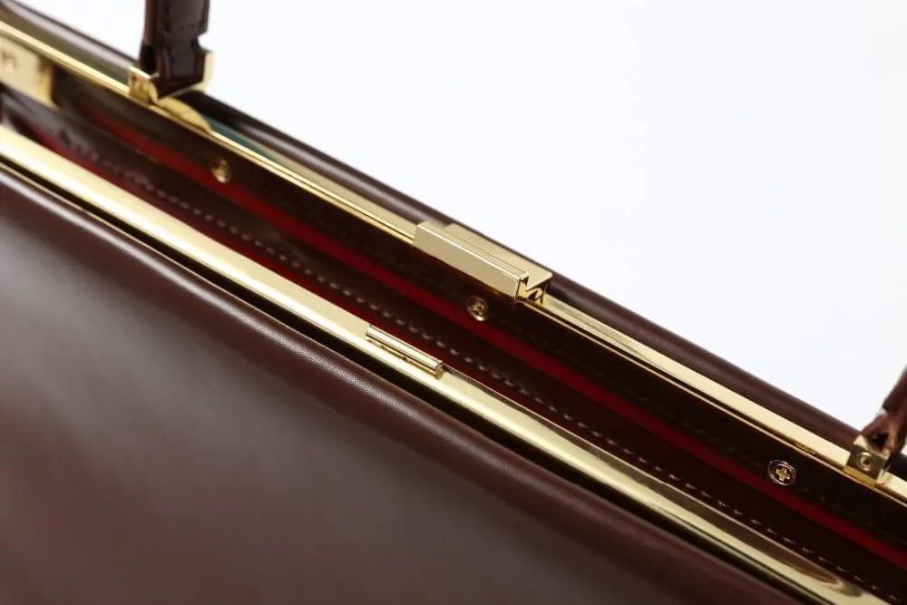 Gold Clip Buckle Top Genuine Leather Tote Lady Business Bag