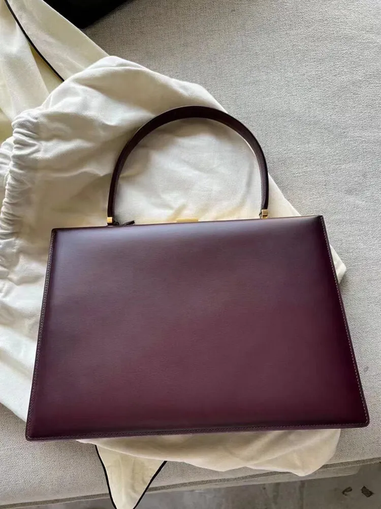 Gold Clip Buckle Top Genuine Leather Tote Lady Business Bag