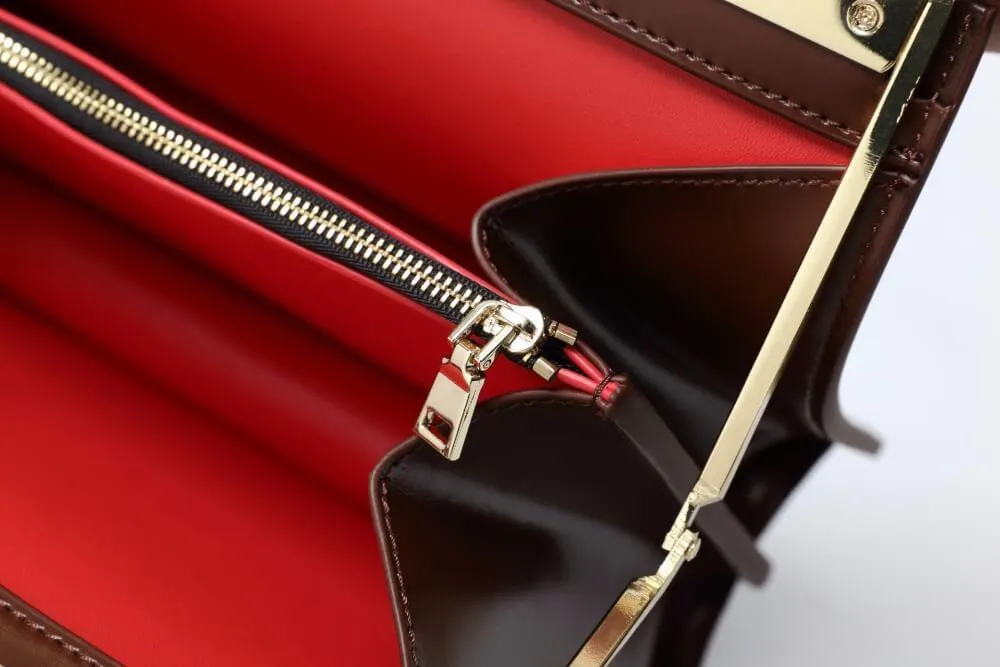 Gold Clip Buckle Top Genuine Leather Tote Lady Business Bag
