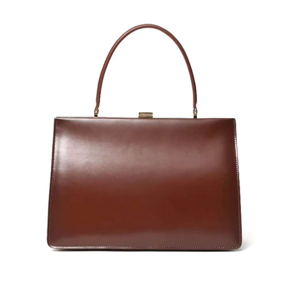 Gold Clip Buckle Top Genuine Leather Tote Lady Business Bag