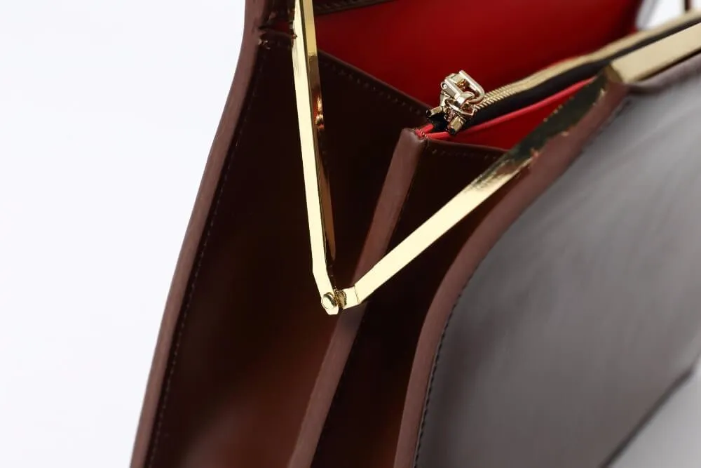 Gold Clip Buckle Top Genuine Leather Tote Lady Business Bag